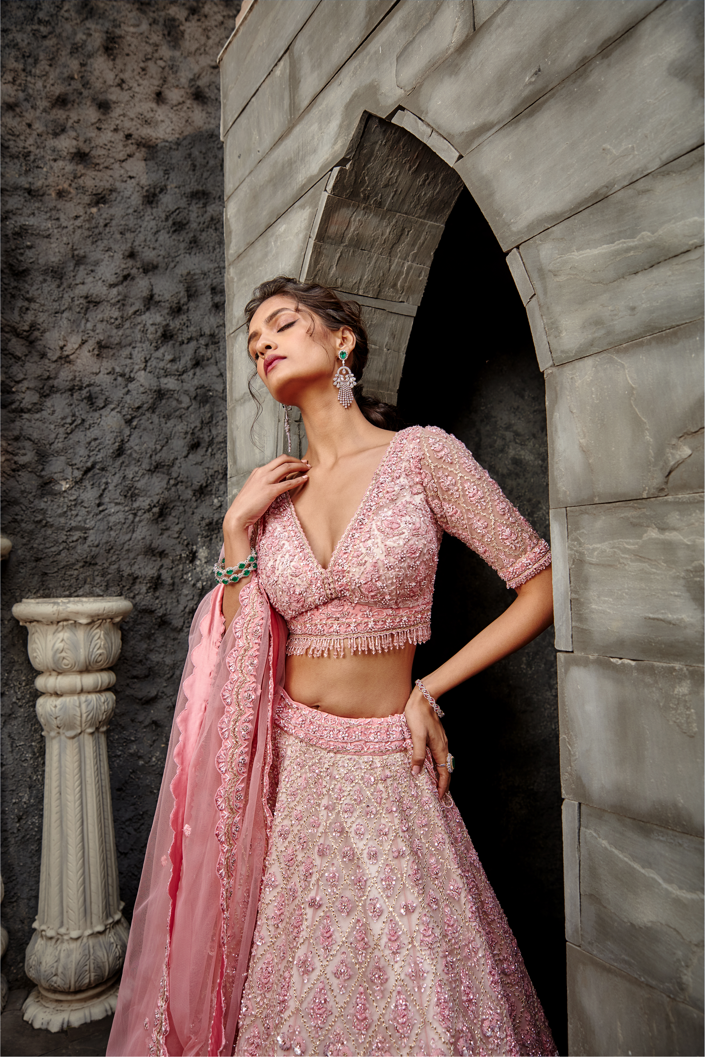 Blush Tulle Gota & Resham Lehenga - Designer Wedding Ensemble