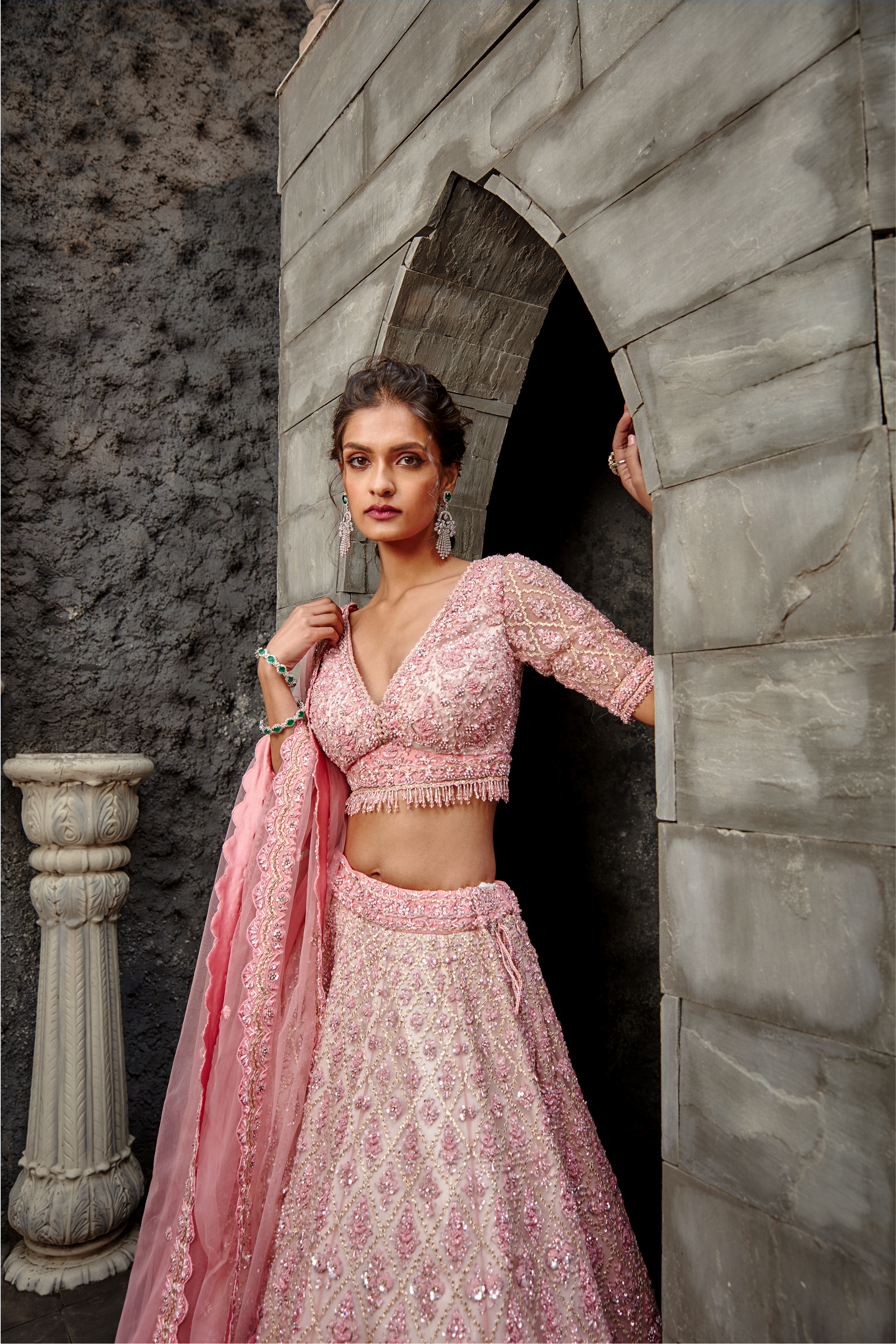 Blush Tulle Gota & Resham Lehenga - Designer Wedding Ensemble