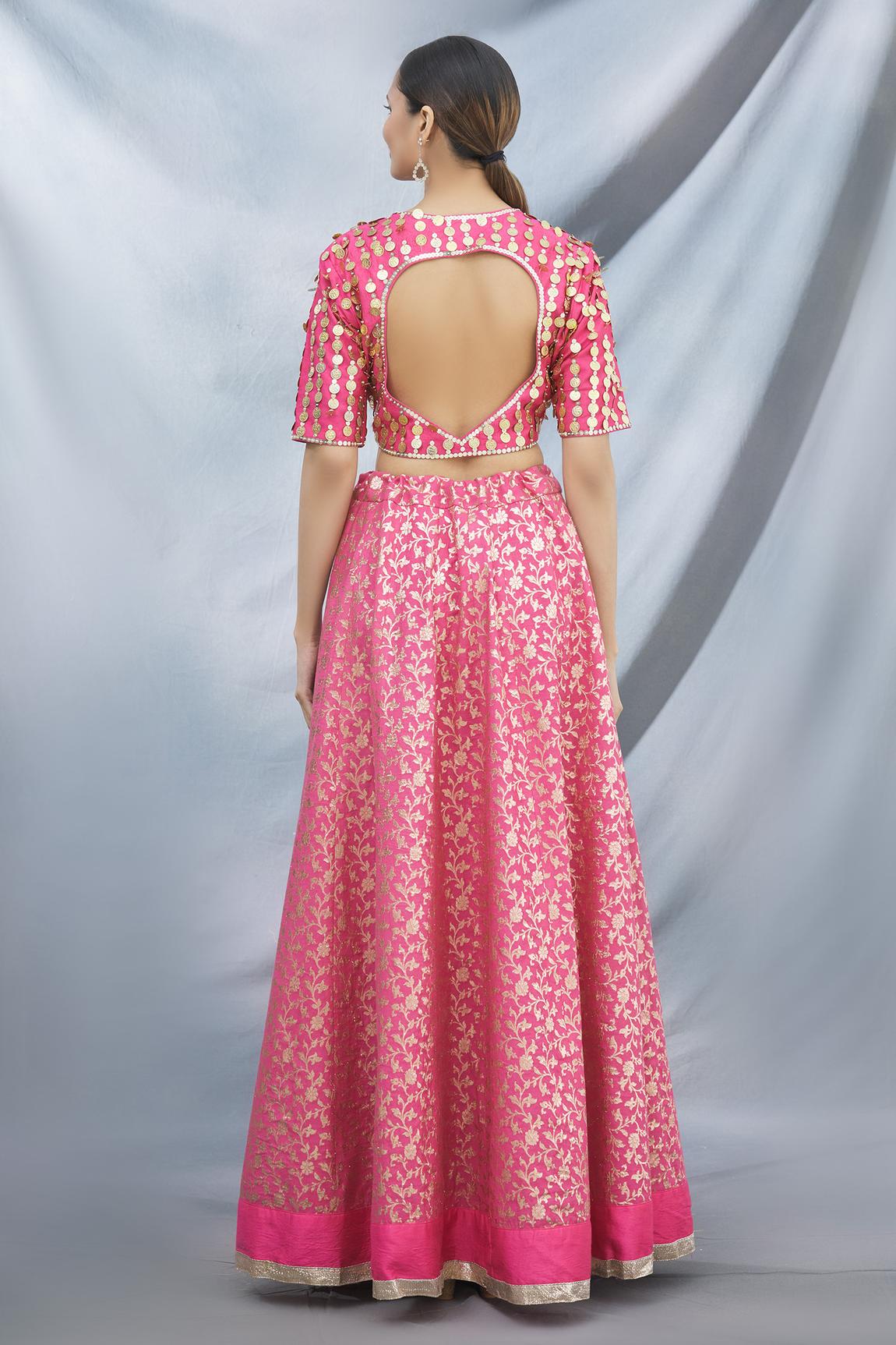 Pink Brocade Lehenga Set