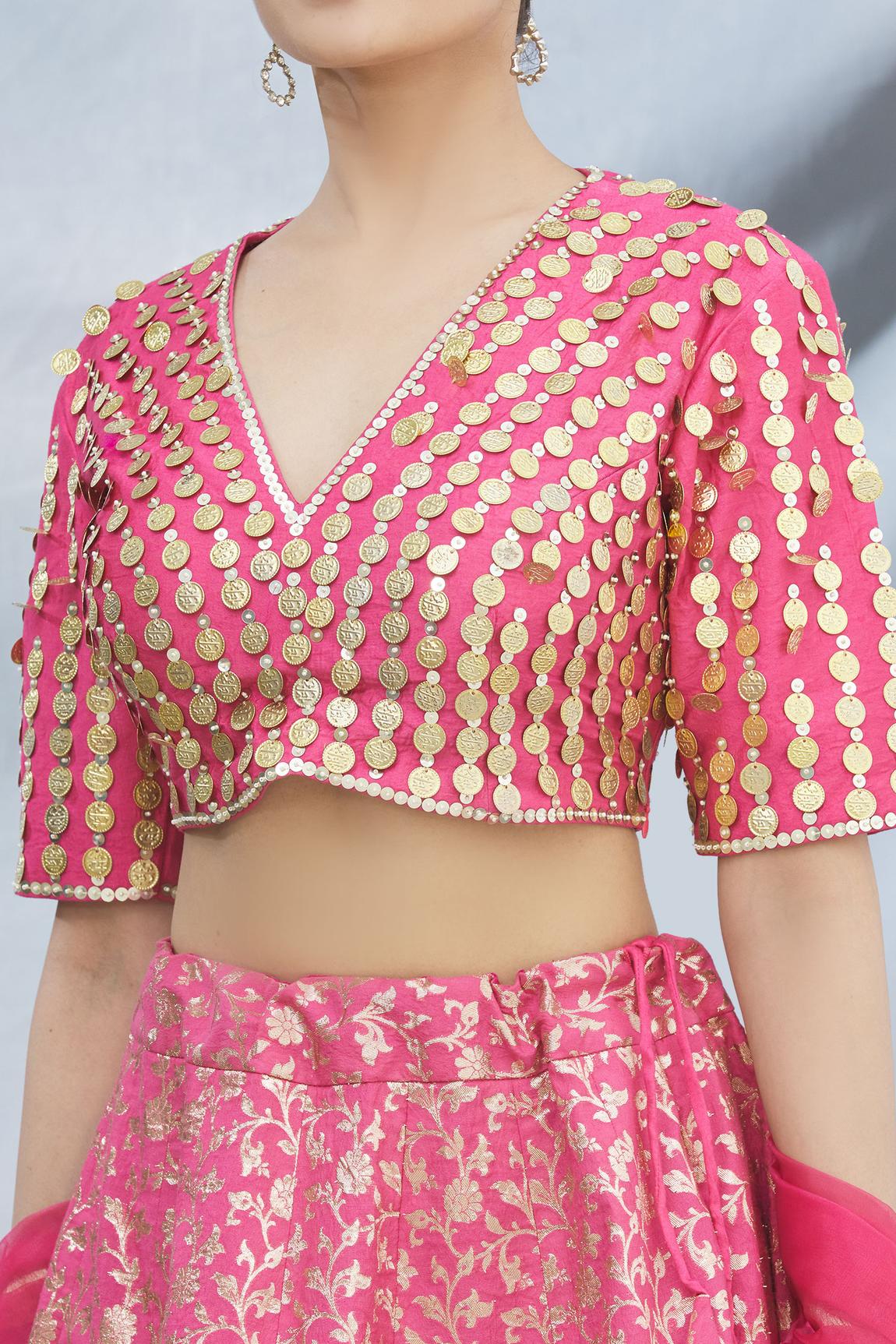 Pink Brocade Lehenga Set