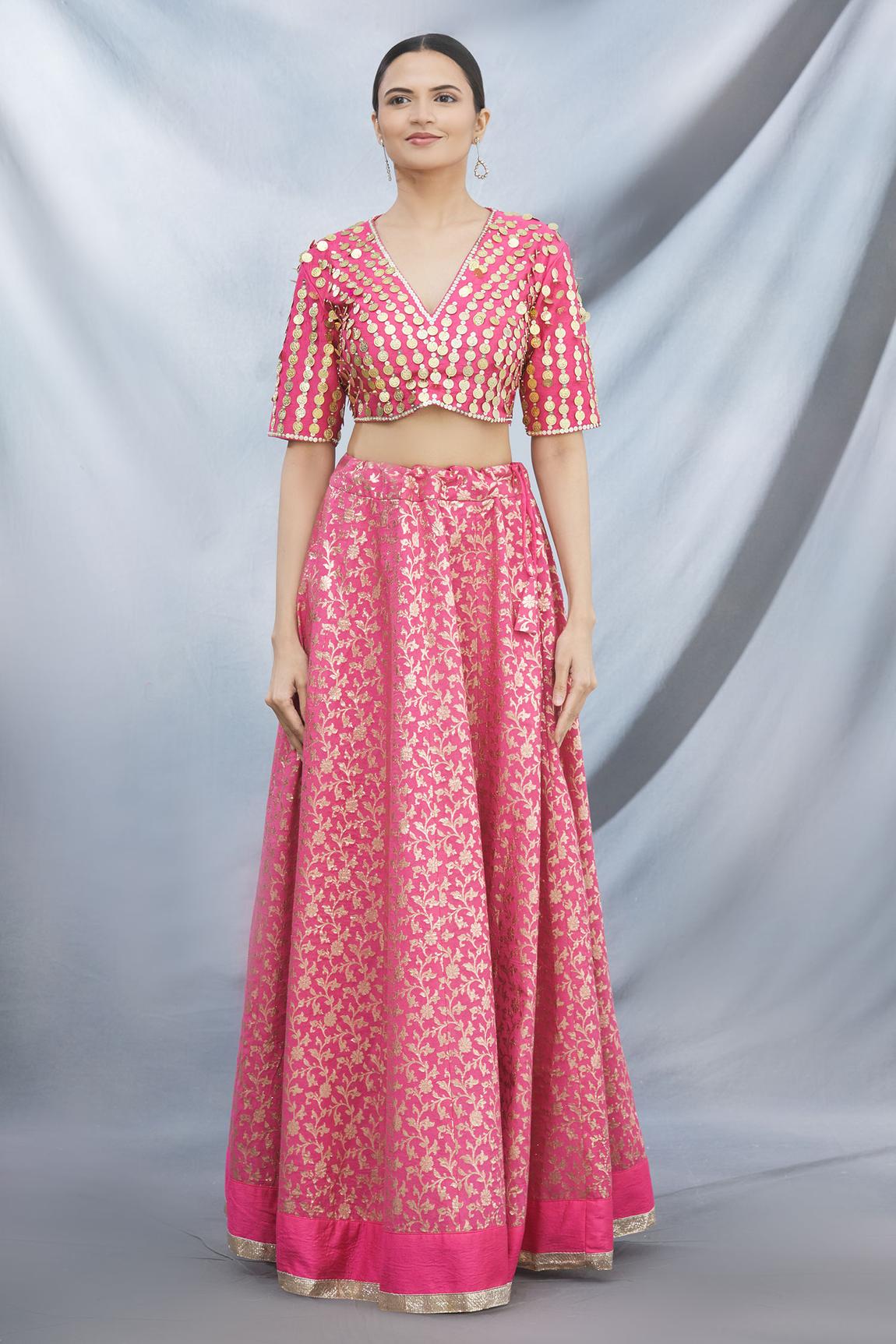 Pink Brocade Lehenga Set