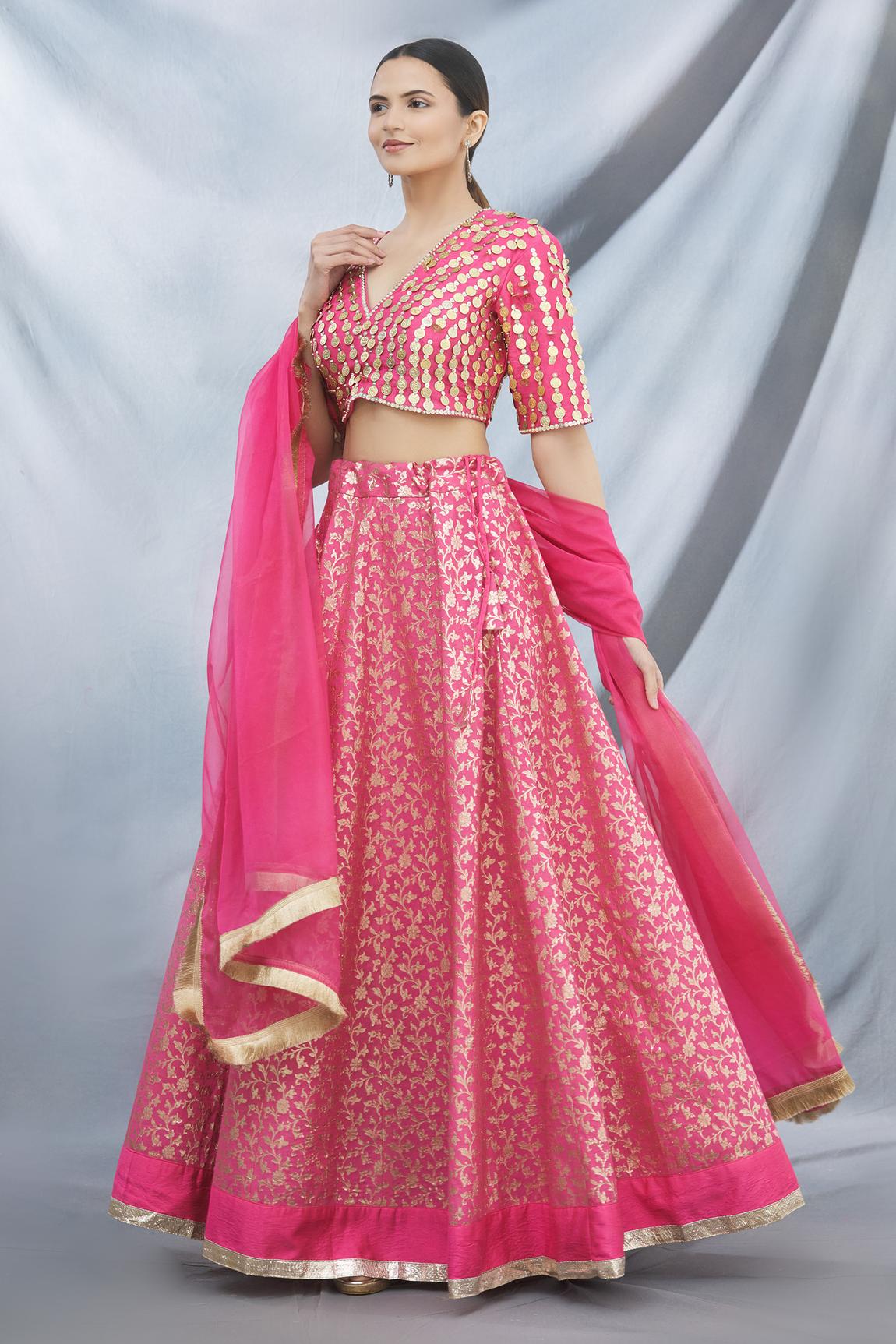 Pink Brocade Lehenga Set