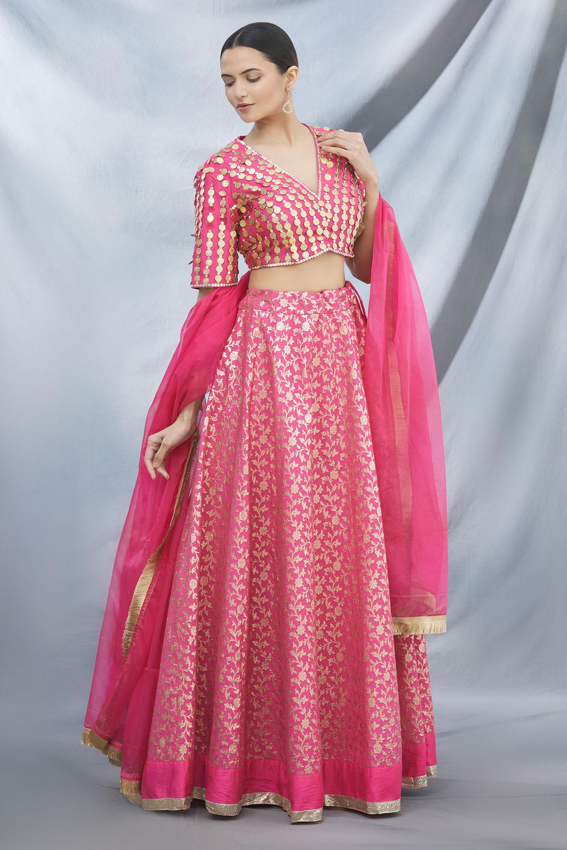 Pink Brocade Lehenga Set