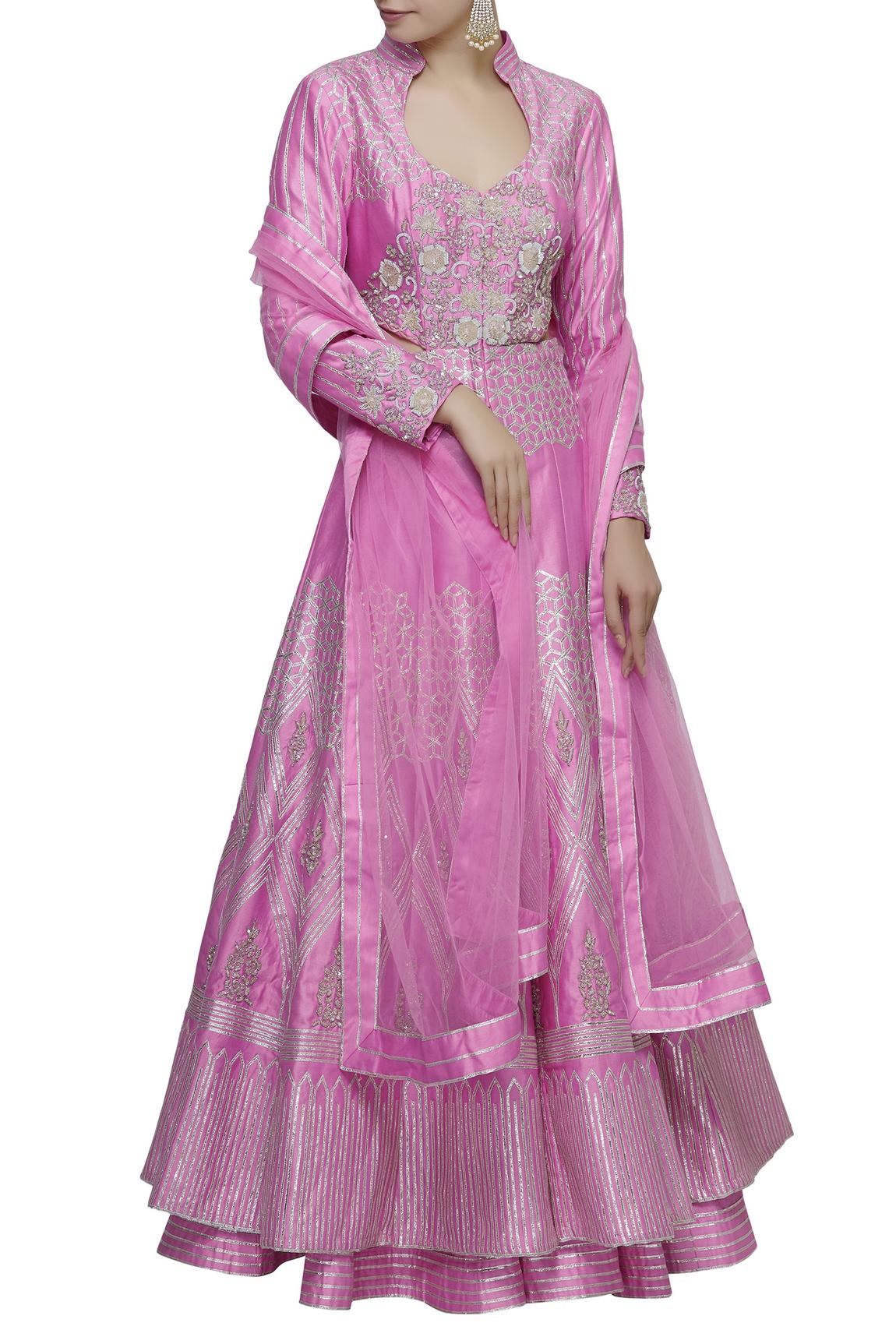 Pink Chanderi Kurta Lehenga Set