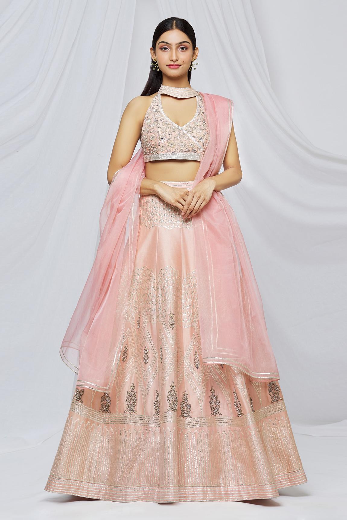 Pink Chanderi Silk Lehenga Set