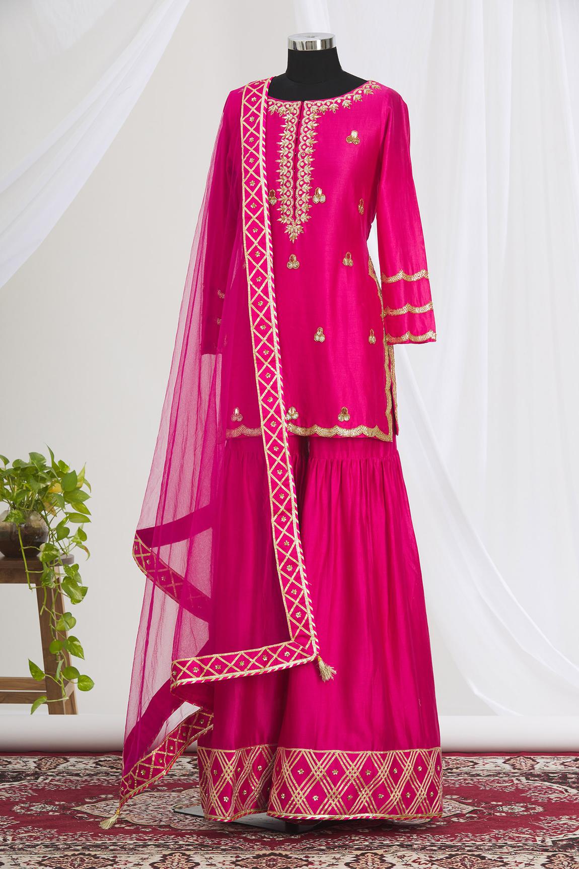 Pink Embroidered Kurta Sharara Set