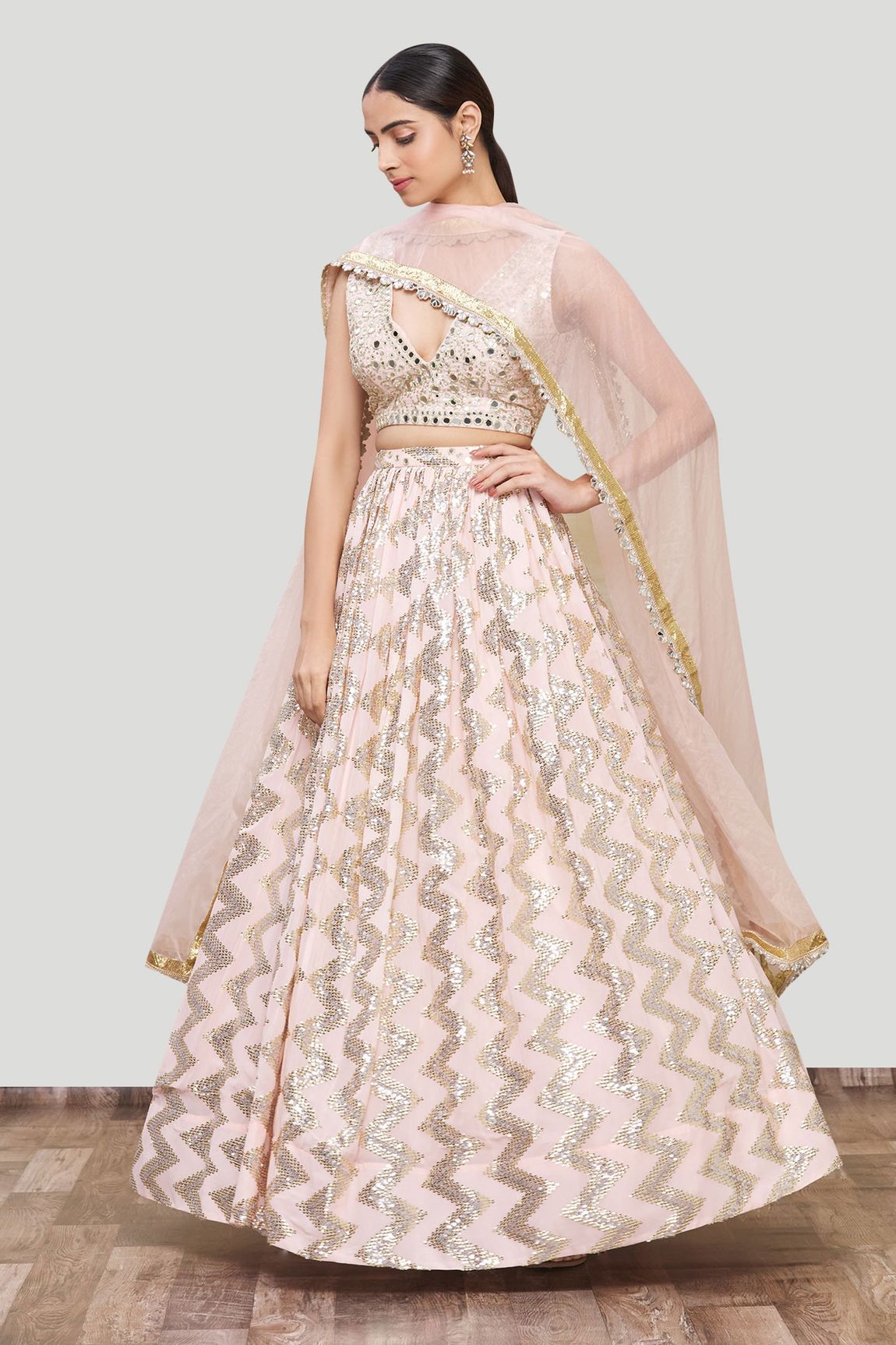 Pink Embroidered Lehenga Set