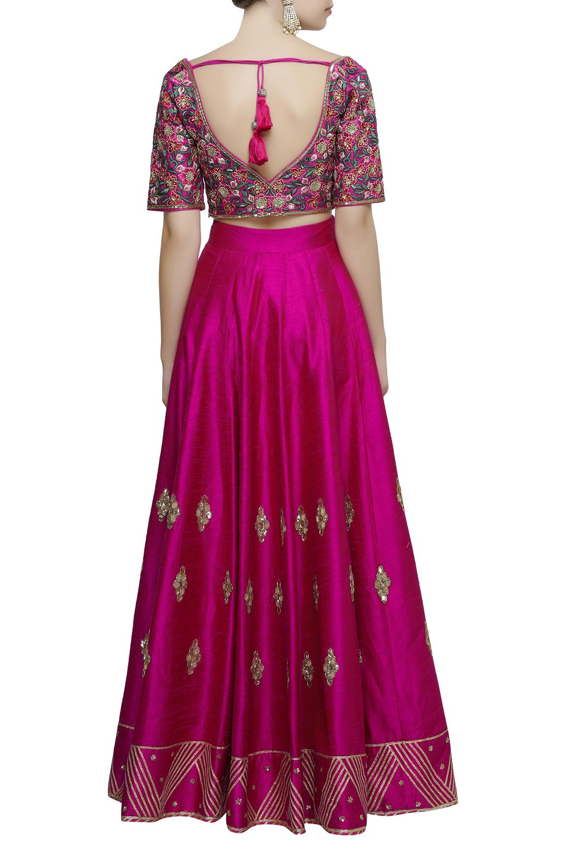 Pink Raw Silk Embroidered Lehenga Set