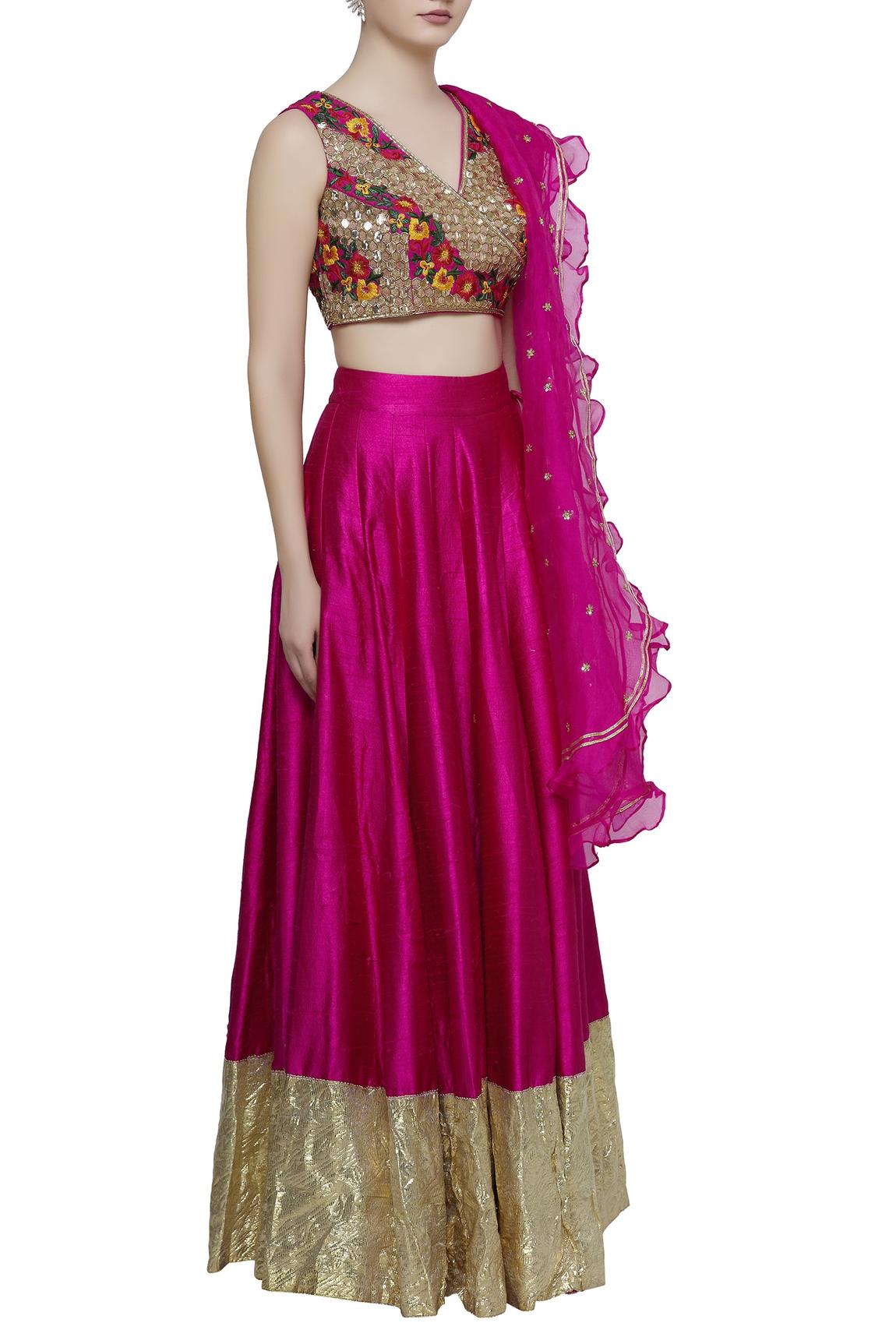 Pink Raw Silk Embroidered Lehenga Set