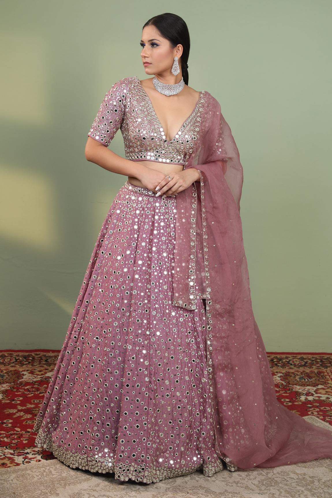 Pink Raw Silk Embroidered Lehenga Set