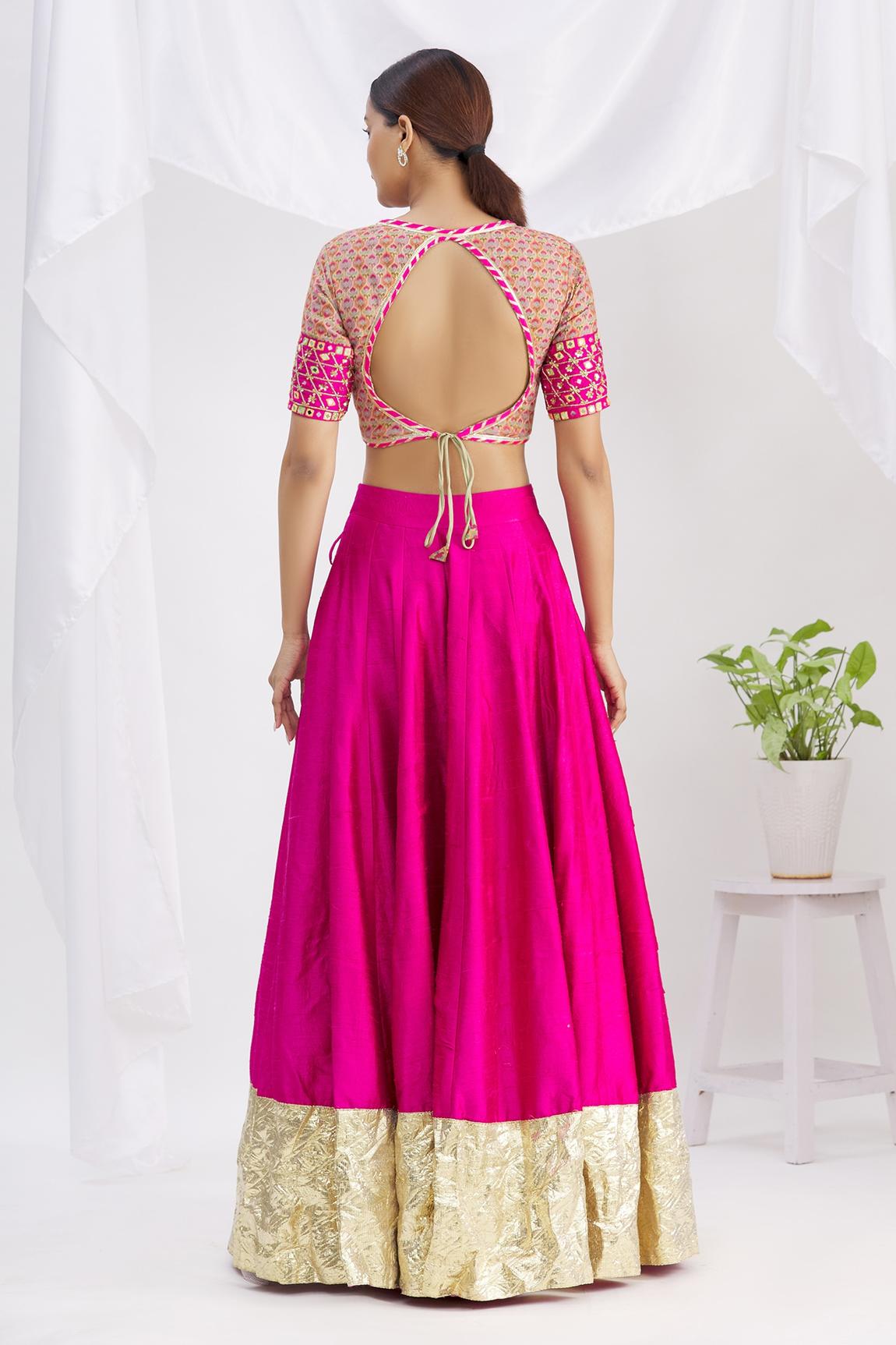 Pink Raw Silk Mirror Embroidered Lehenga Set