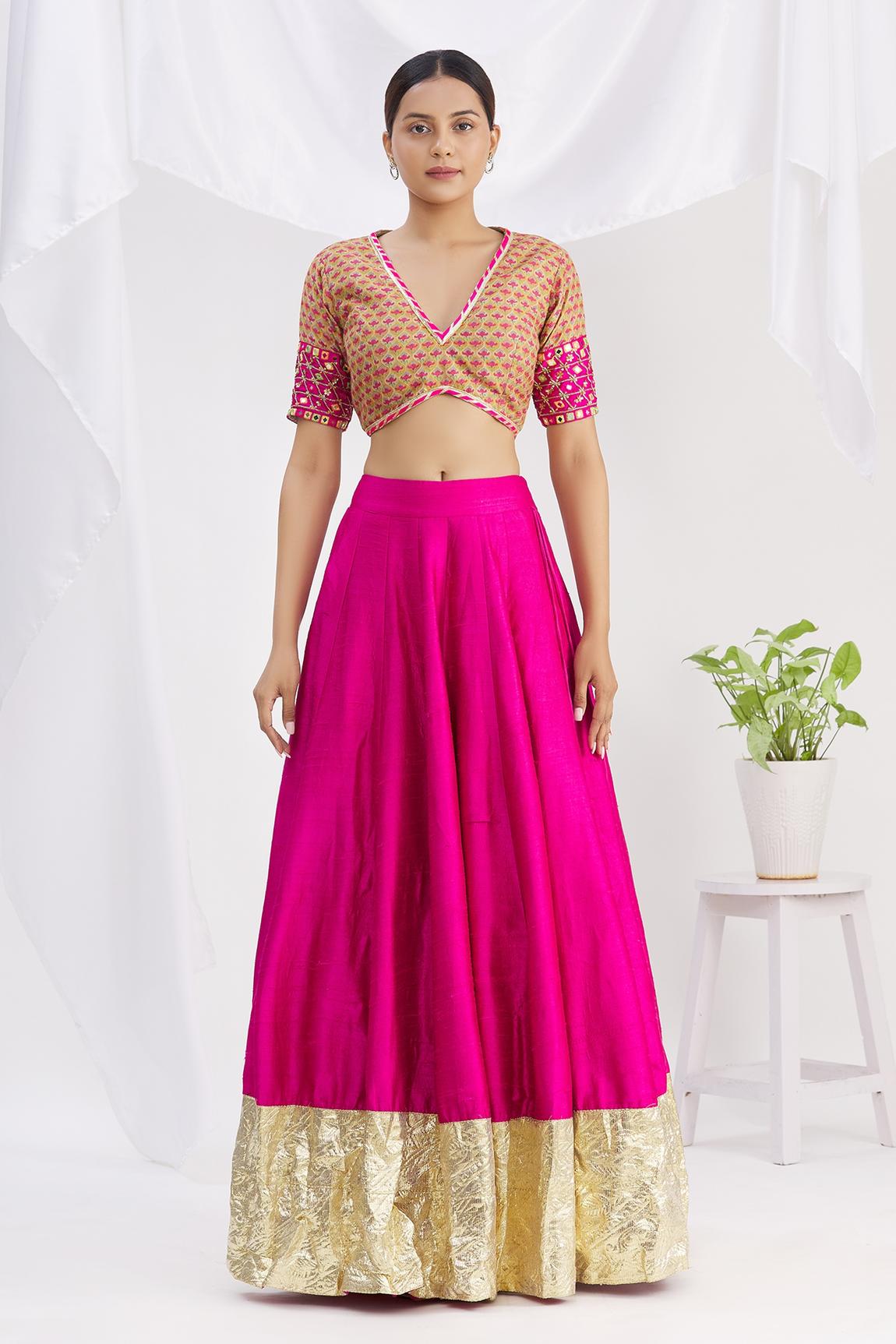 Pink Raw Silk Mirror Embroidered Lehenga Set