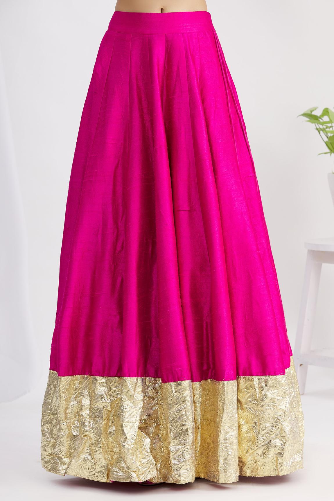 Pink Raw Silk Mirror Embroidered Lehenga Set