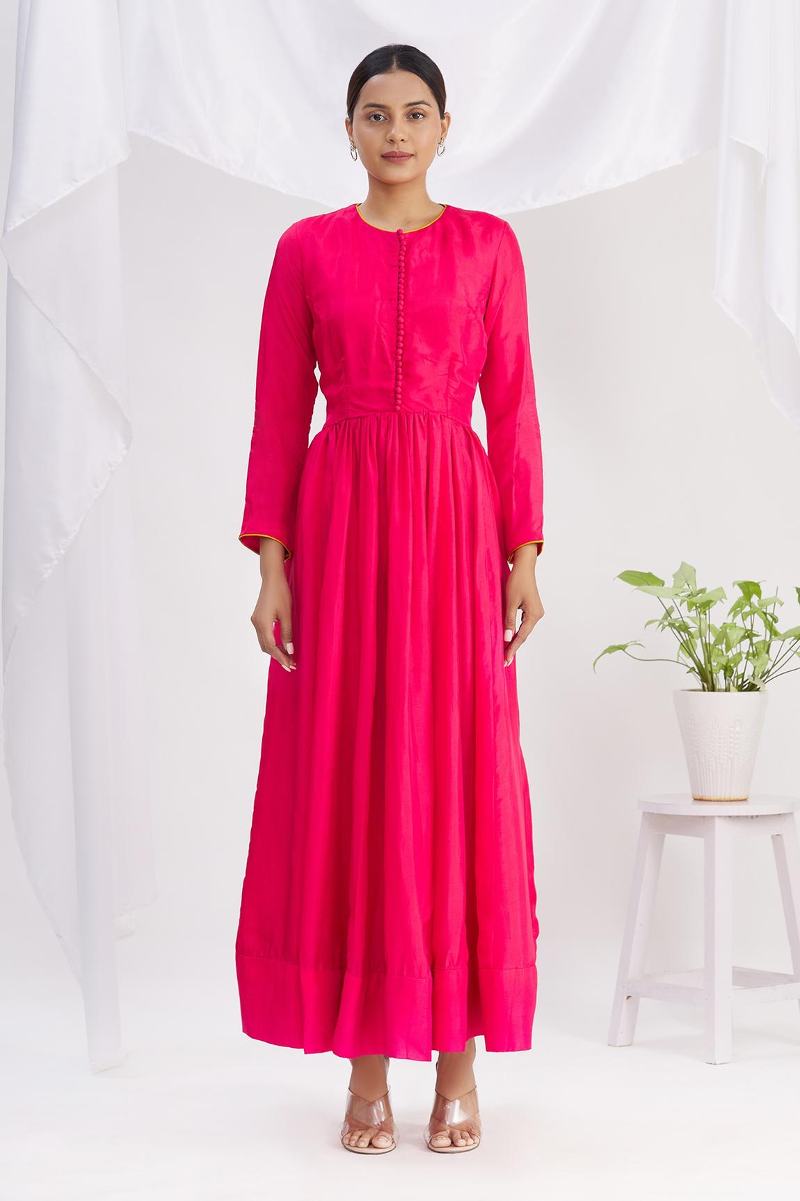 Pink Silk Anarkali With Embroidered Dupatta