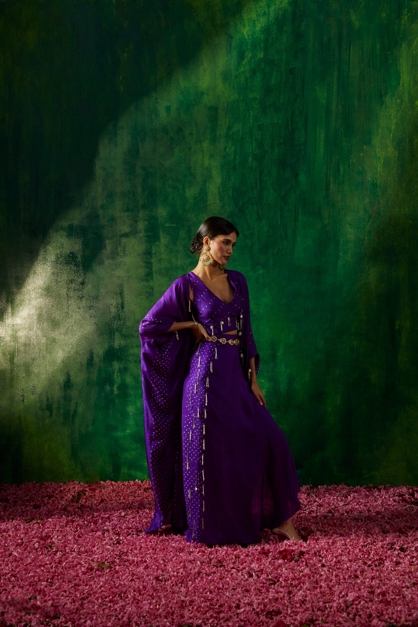 coin and thread bandhni cape set