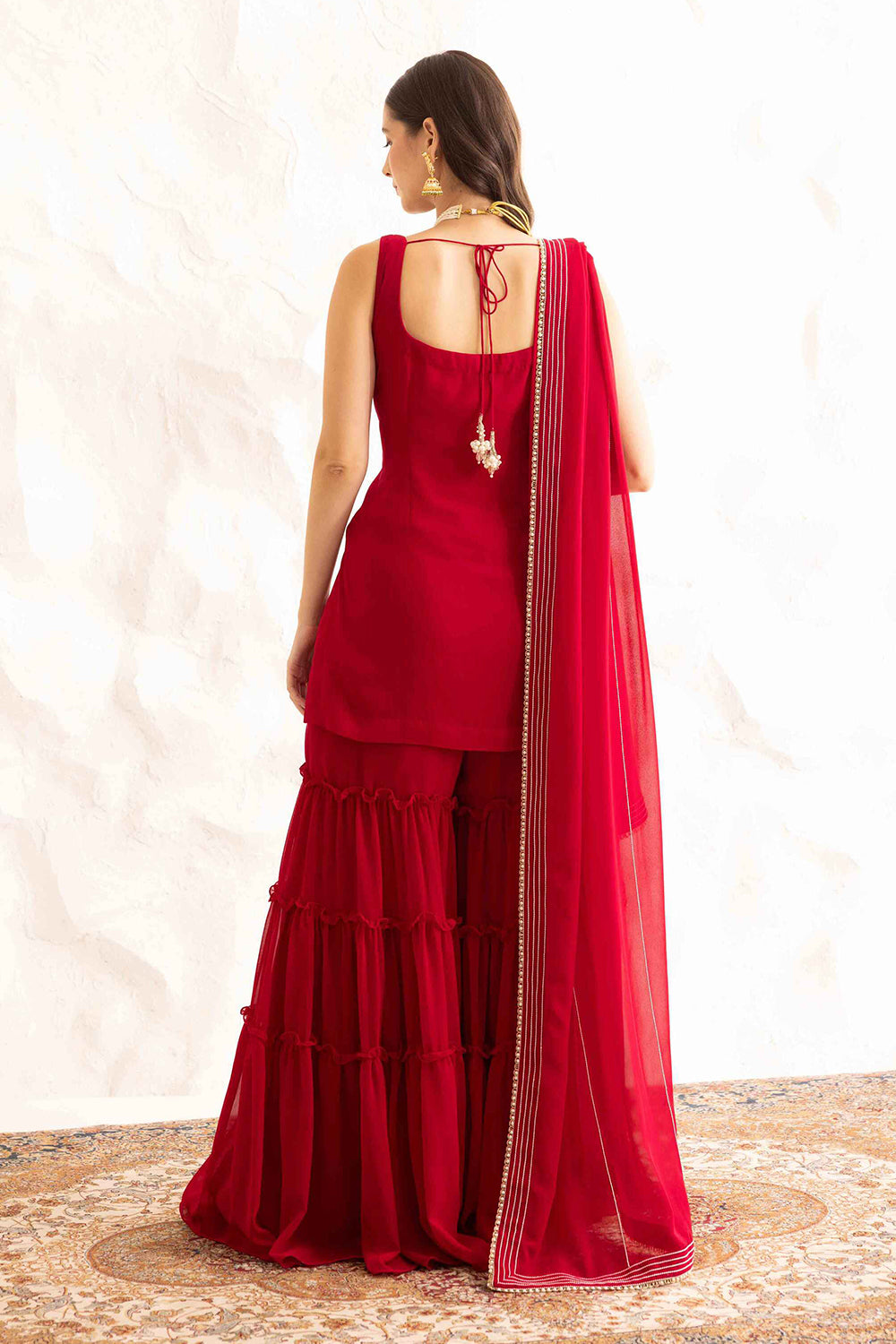 Prisha Plum Floral Embroidered Kurta with Frill Sharara Set