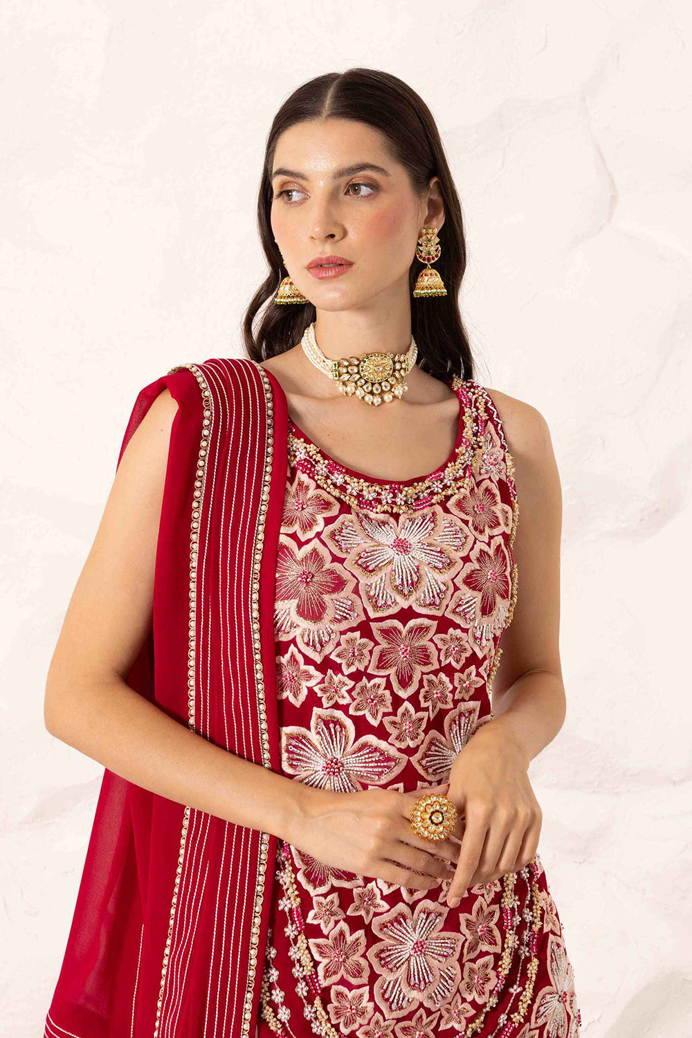 Prisha Plum Floral Embroidered Kurta with Frill Sharara Set