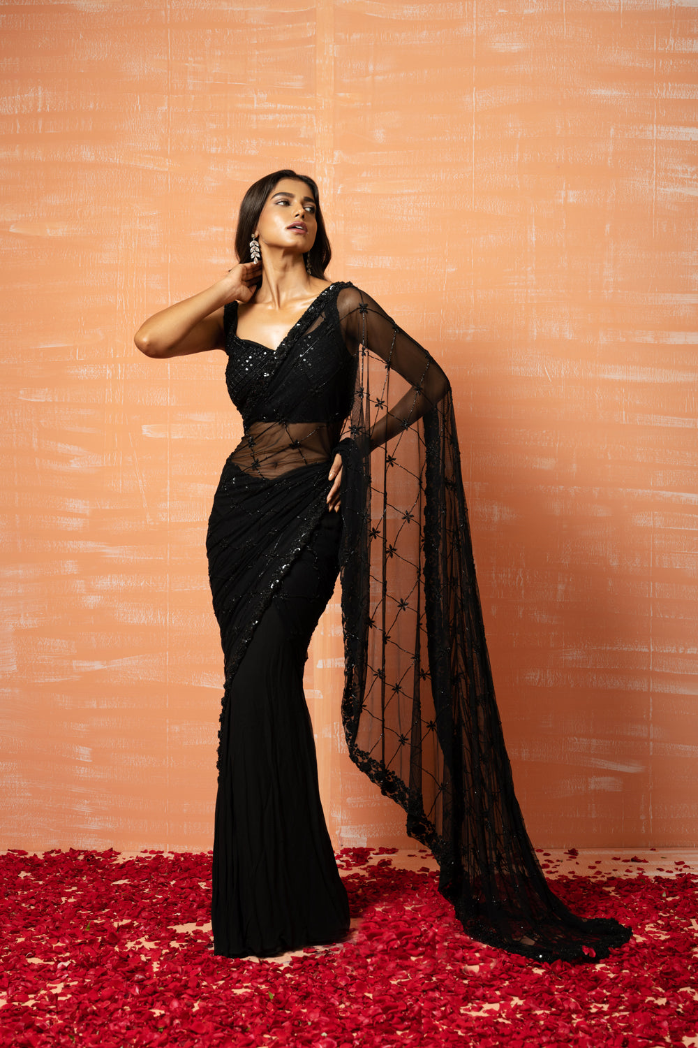 Black Hand Embroidered Saree Set - Auraya Fashion - Quench A Thirst - 