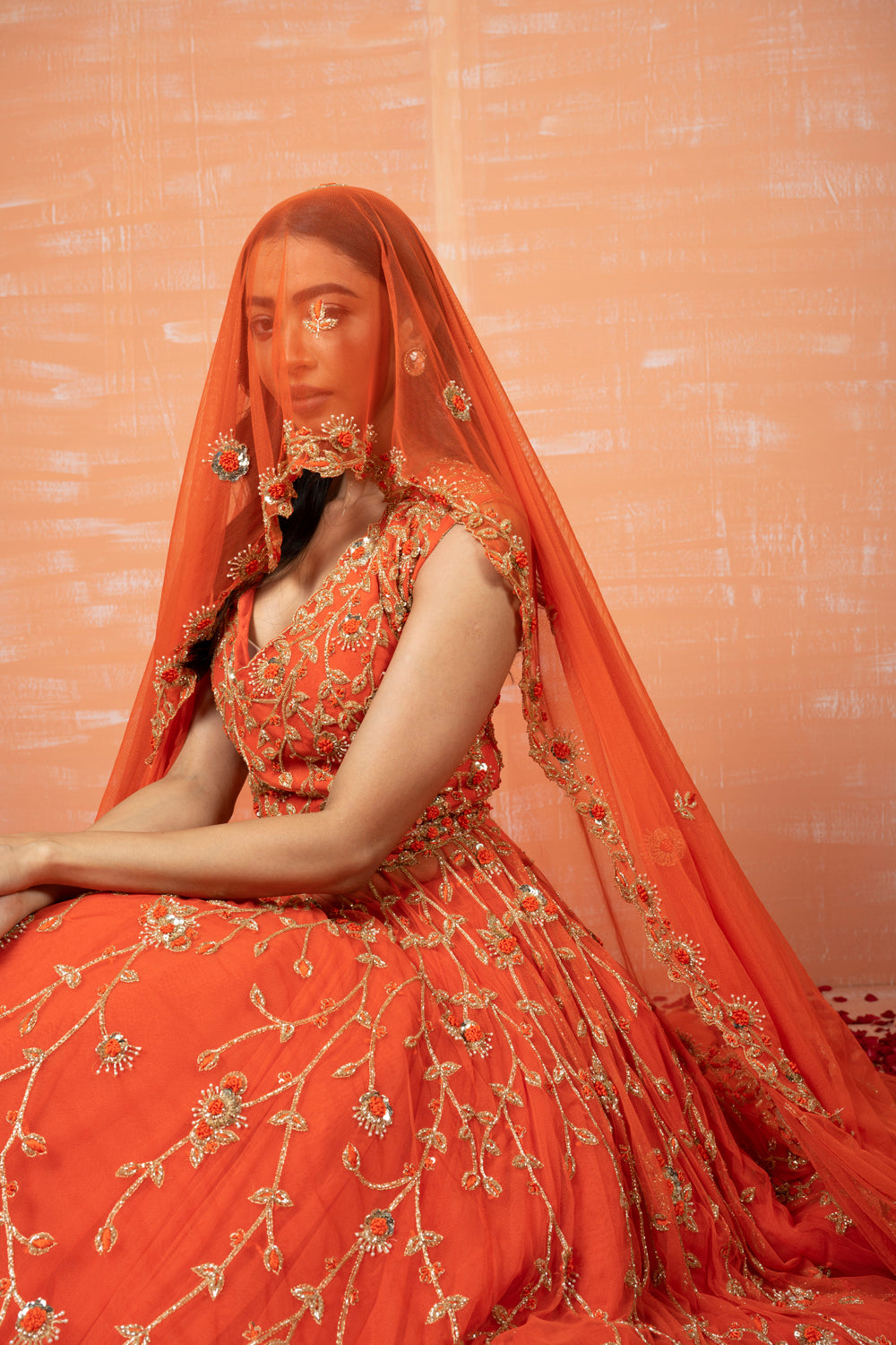Orange Zardosi Embroidered Lehenga Set - Auraya Fashion 