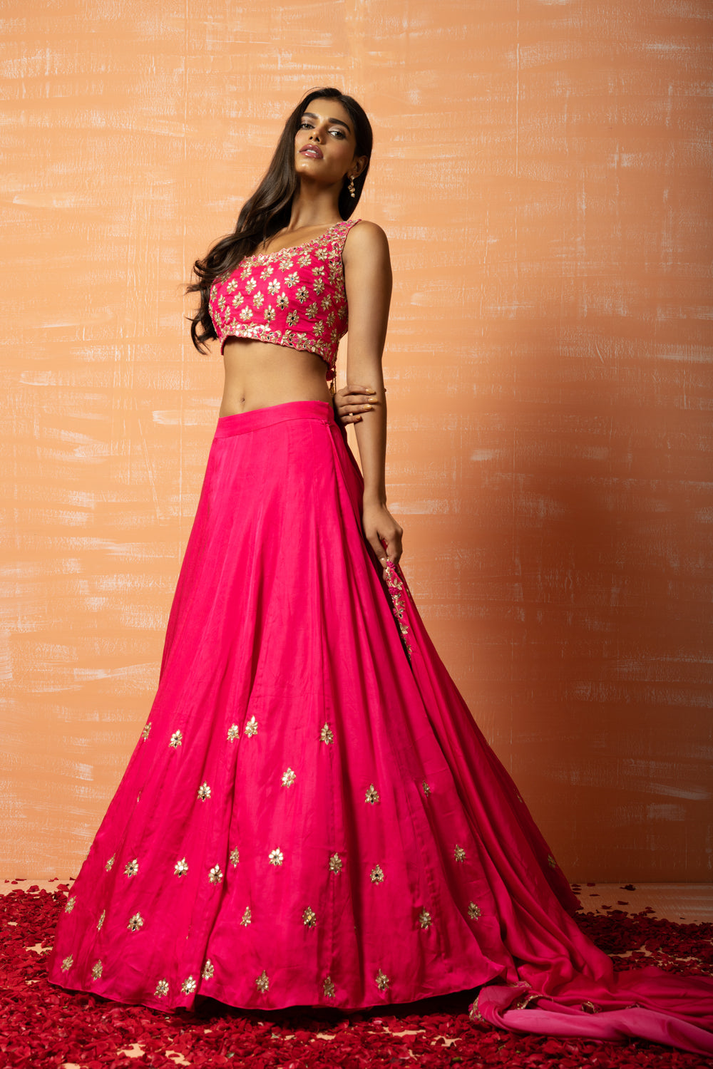 Pink Hand Embroidered Lehenga Set - Auraya Fashion 