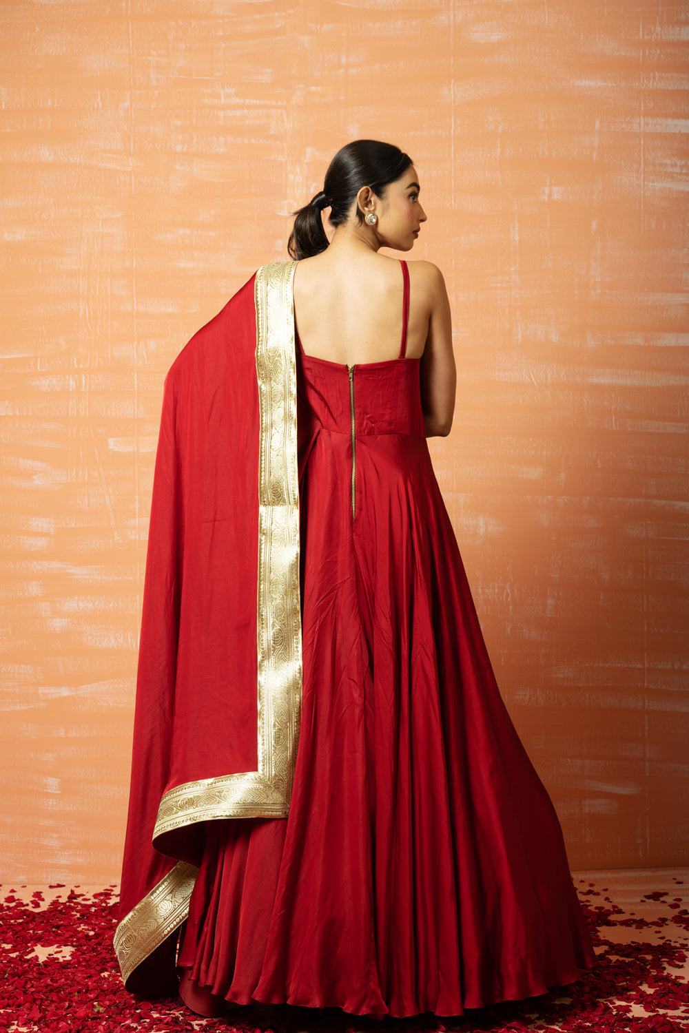 Deep Red Modal Gown With Dupatta - Auraya Fashion 