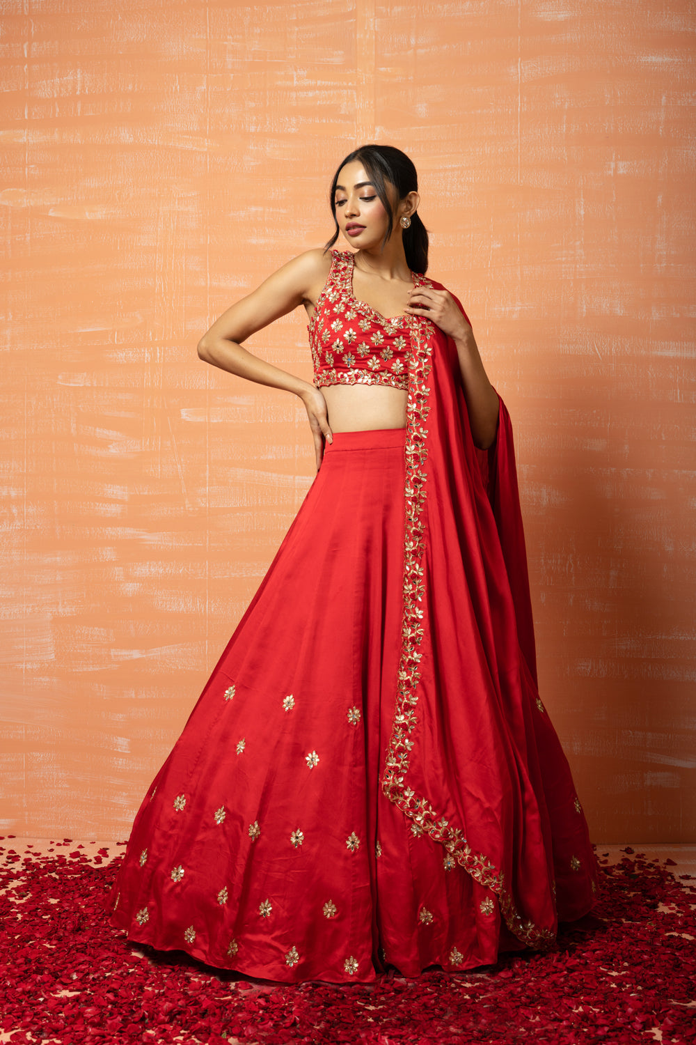 Red Hand Embroidered Lehenga Set - Auraya Fashion - Quench A Thirst - 