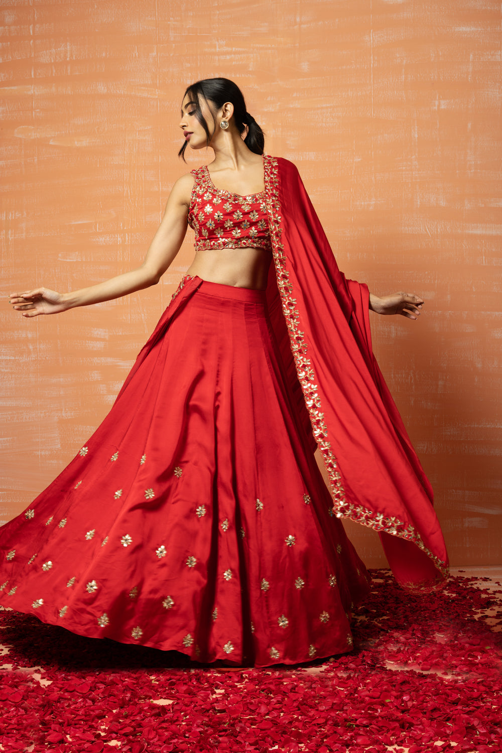 Red Hand Embroidered Lehenga Set - Auraya Fashion 