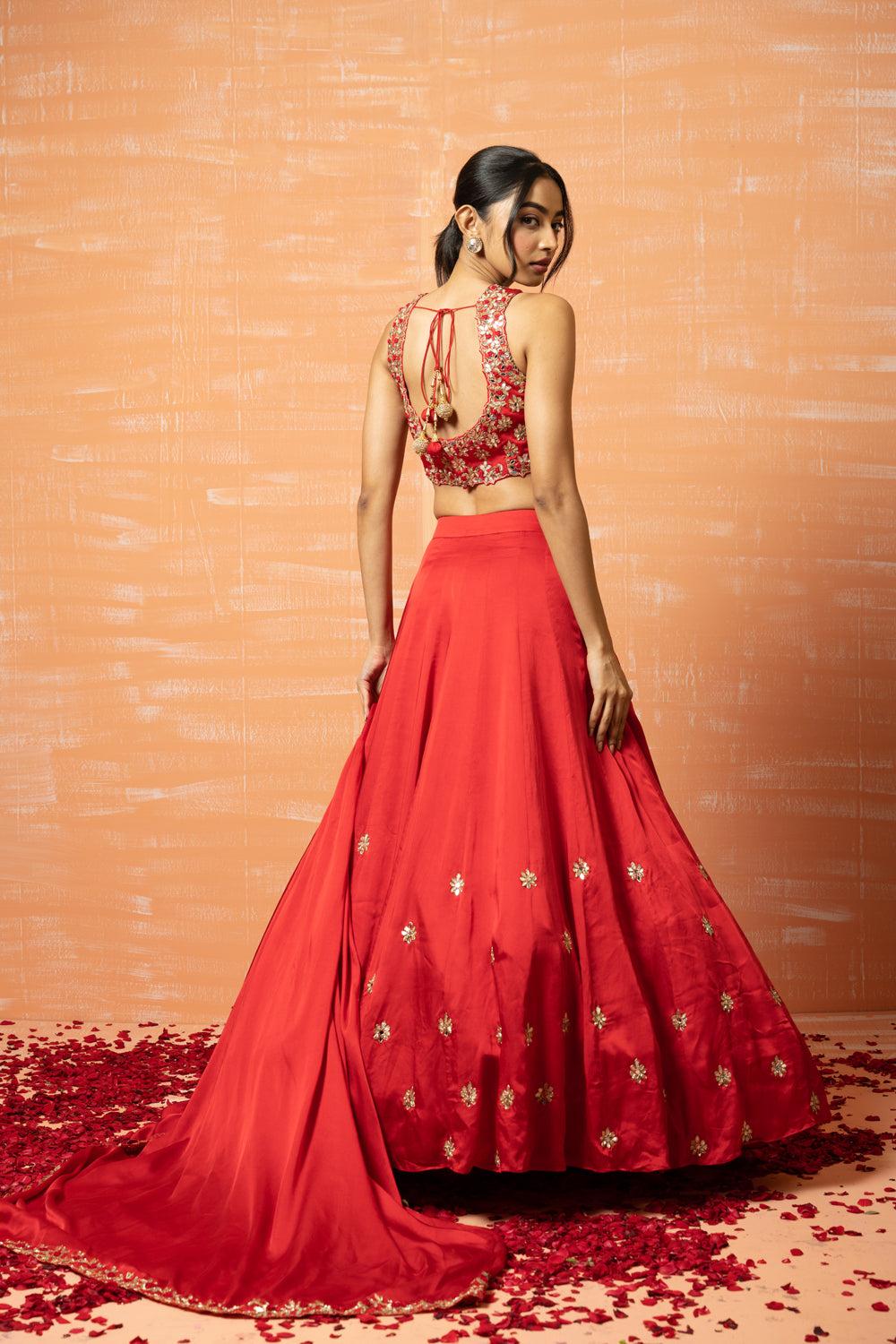 Red Hand Embroidered Lehenga Set - Auraya Fashion 