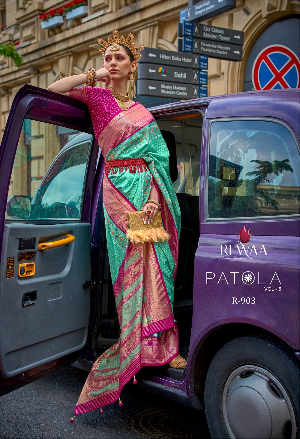 Cyan Soft silk Patola Saree