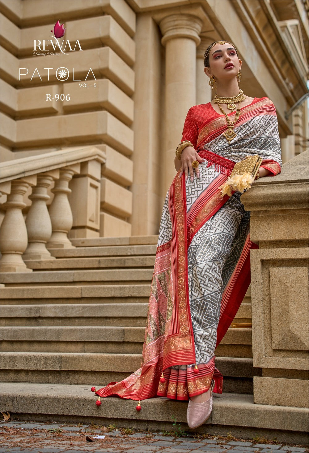 Light Grey  Soft silk Patola Saree