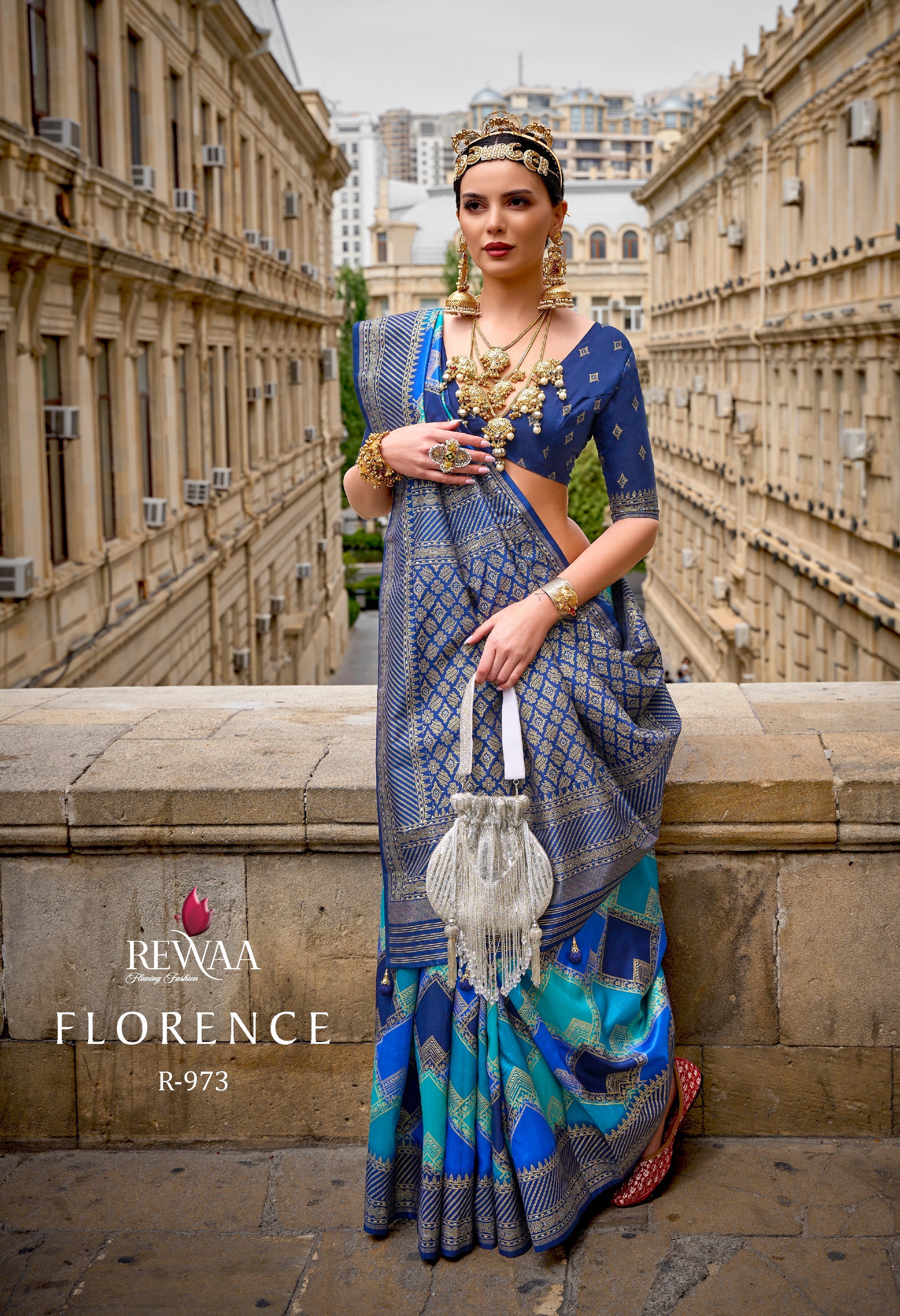 Blue Soft silk Florence Saree