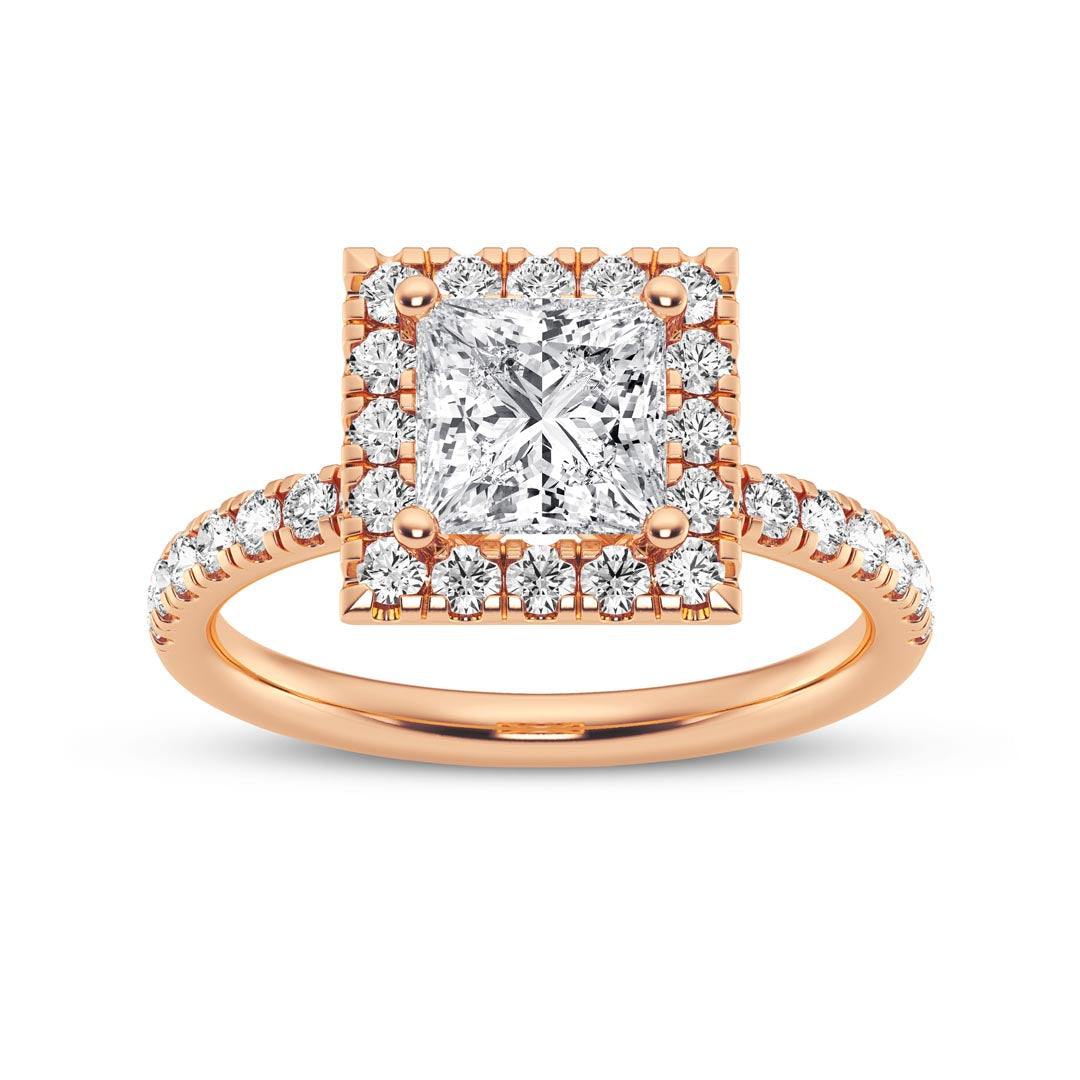 1ct Princess with Halo Engagement Ring