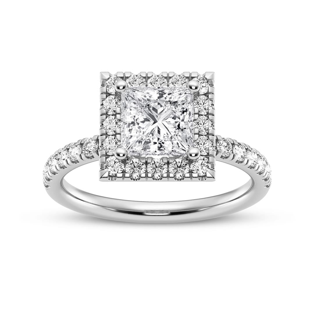 1ct Princess with Halo Engagement Ring