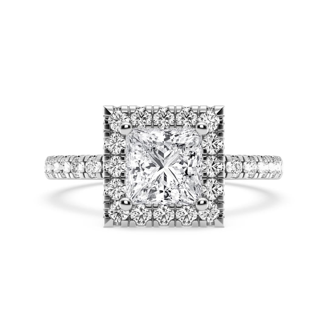 1ct Princess with Halo Engagement Ring