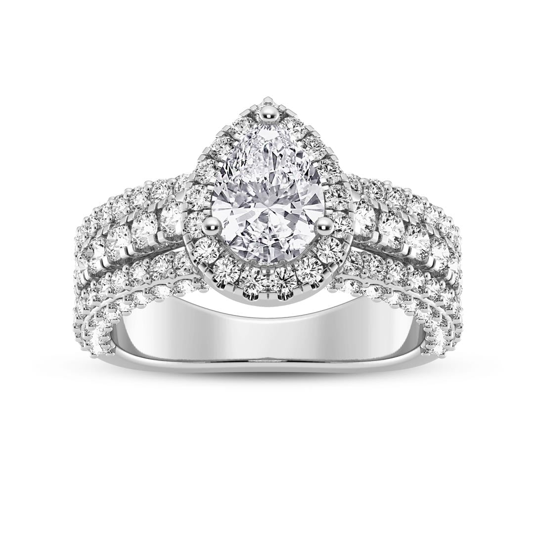 1ct Three Row Pear with Halo  Engagement Ring