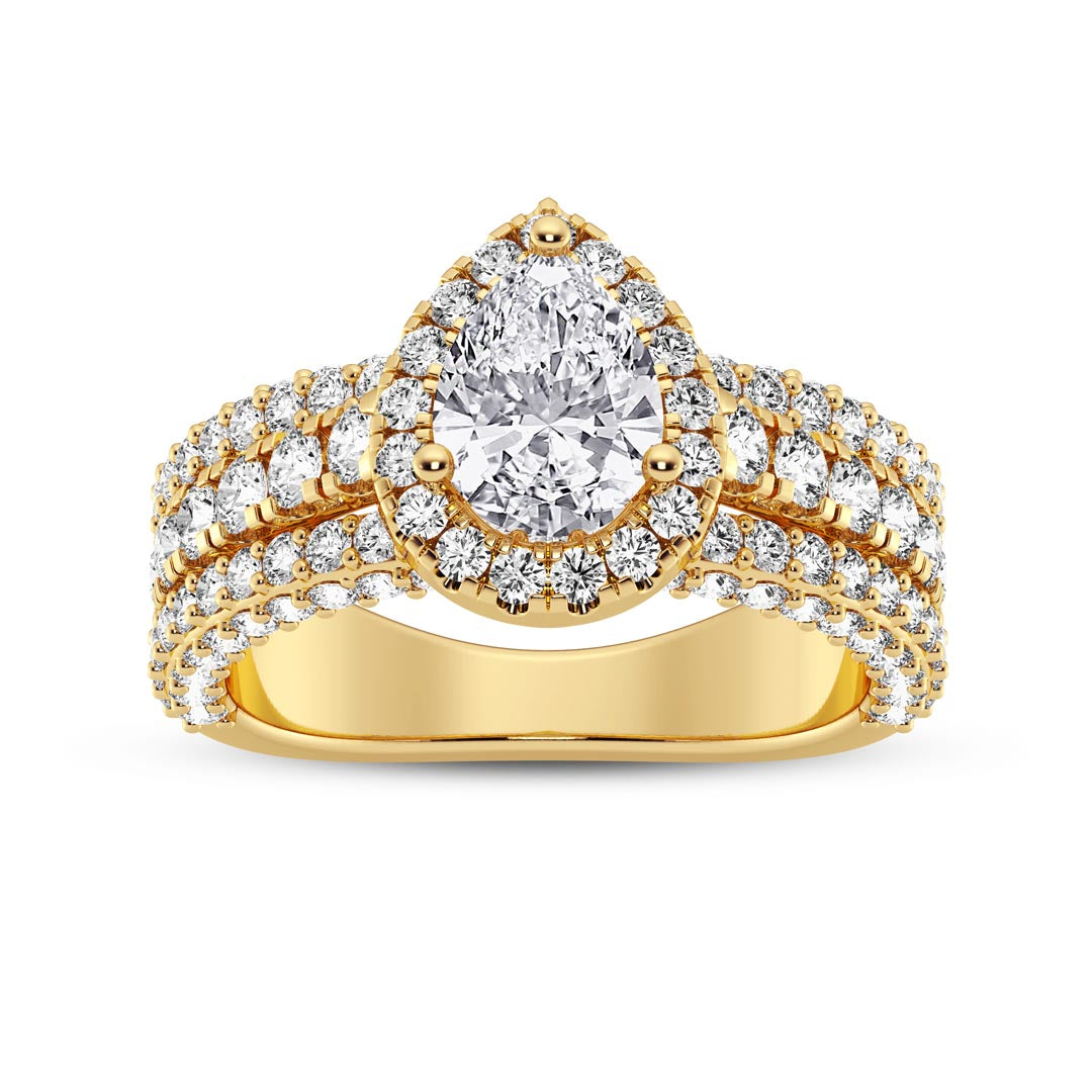 1ct Three Row Pear with Halo  Engagement Ring