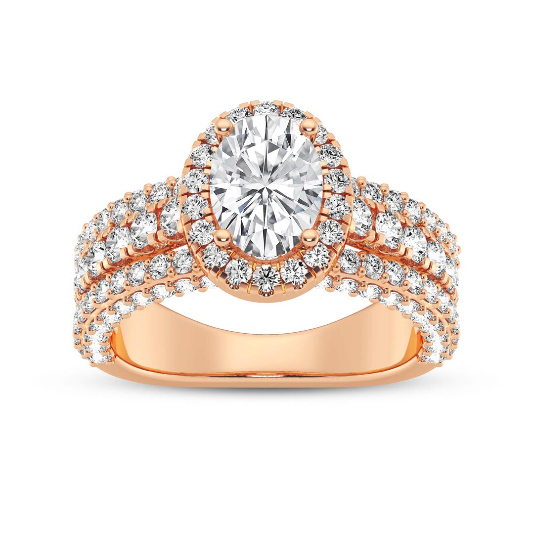 1ct Three Row Oval with Halo  Engagement Ring