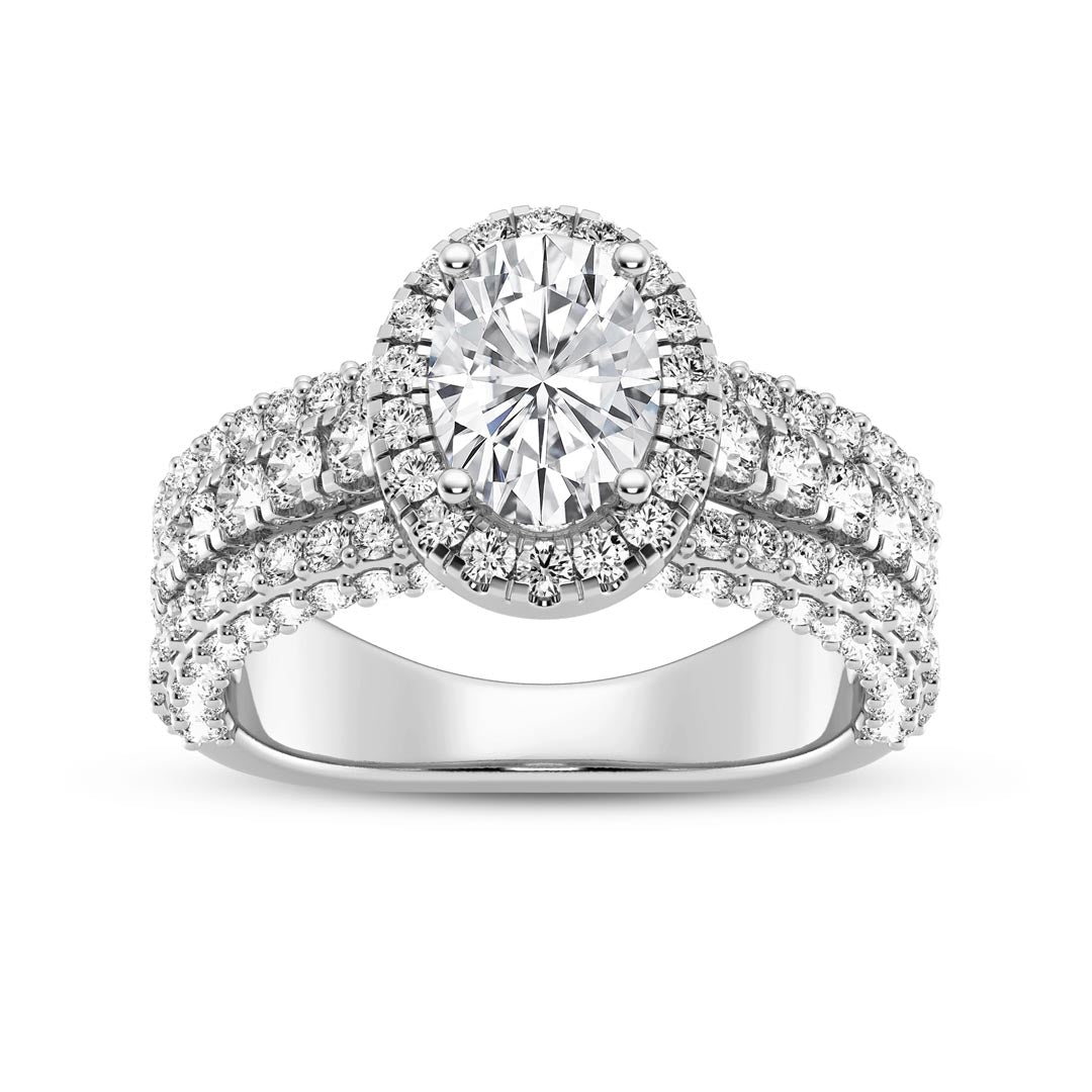 1ct Three Row Oval with Halo  Engagement Ring