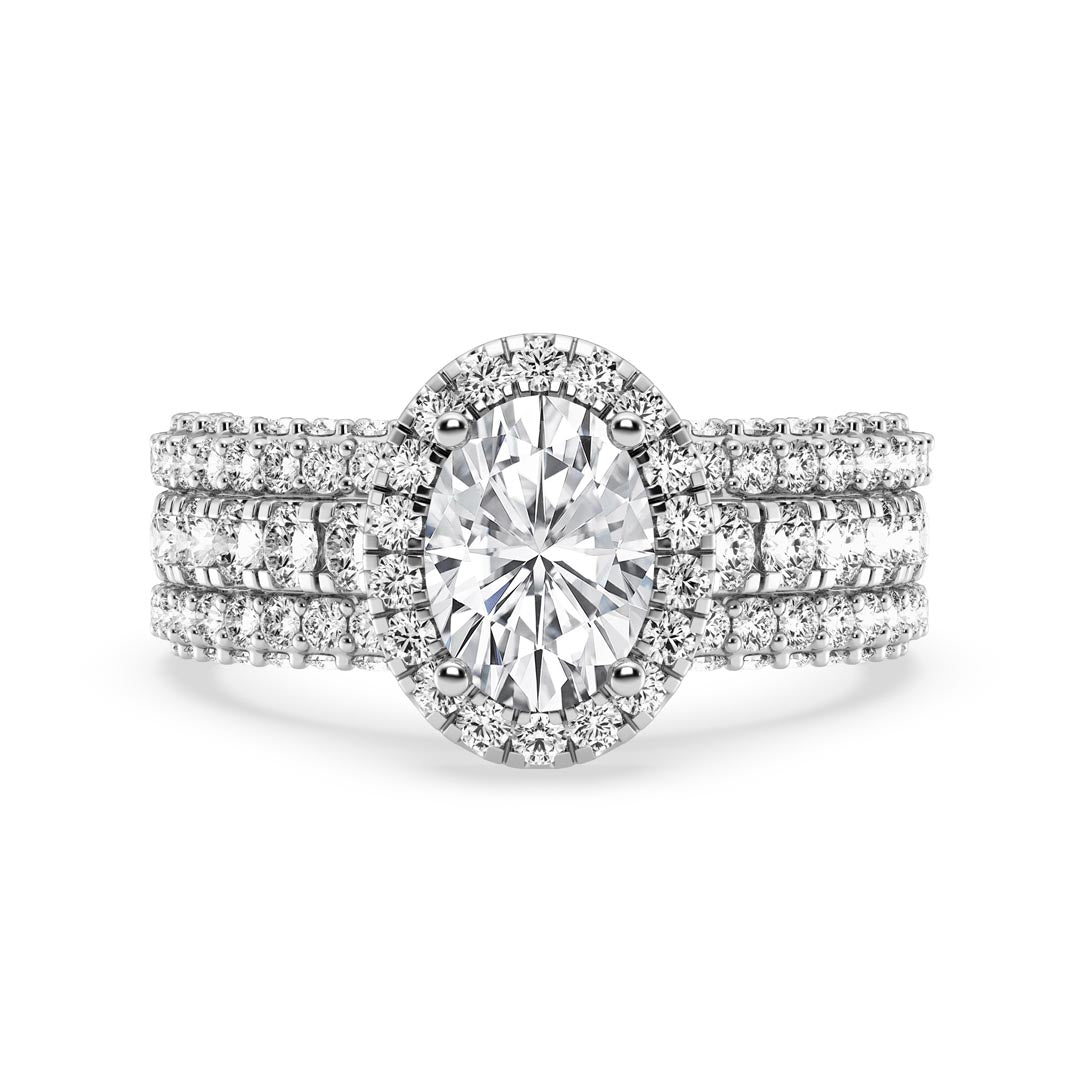 1ct Three Row Oval with Halo  Engagement Ring