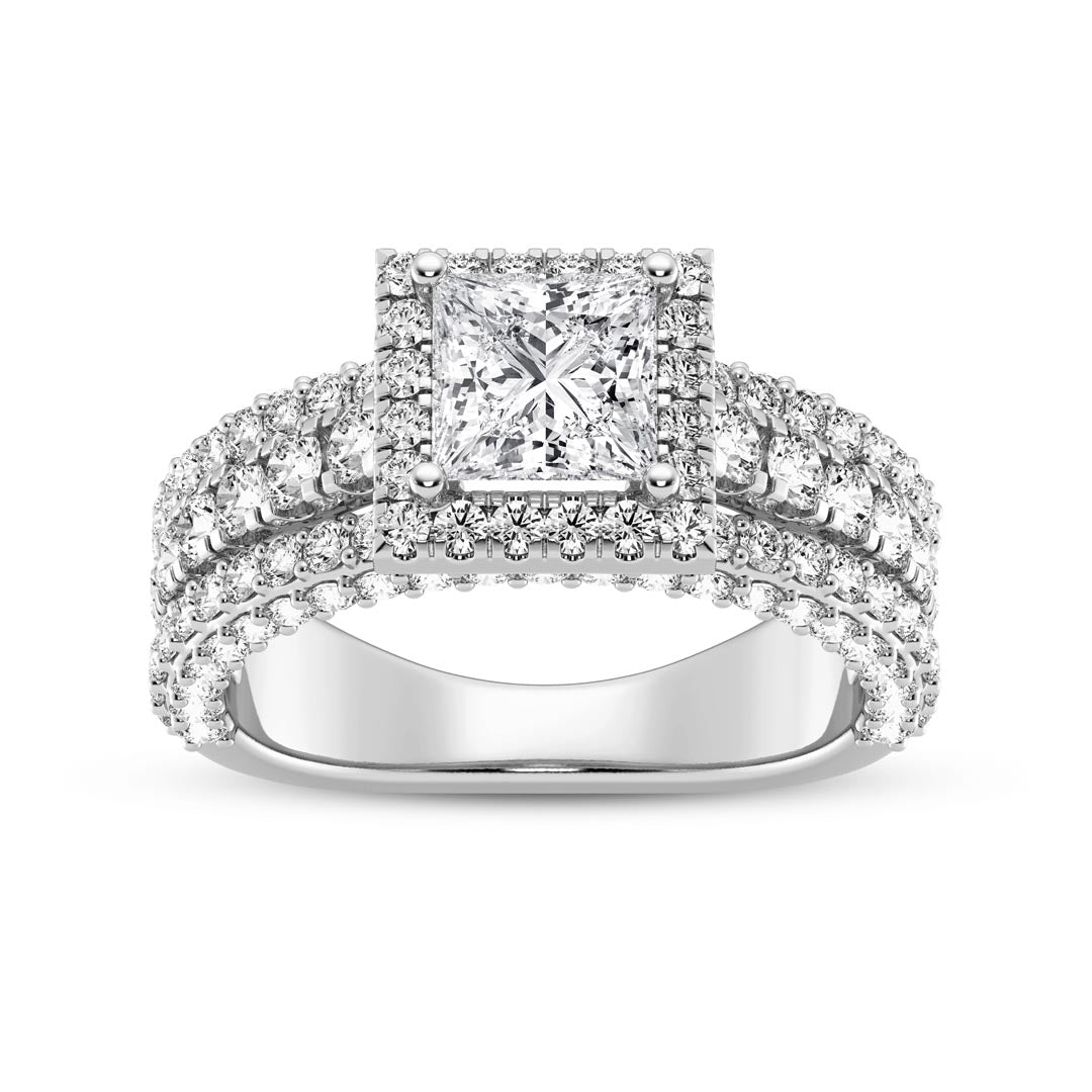 1ct Three Row Princess with Halo  Engagement Ring