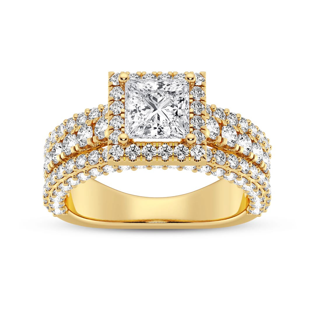 1ct Three Row Princess with Halo  Engagement Ring