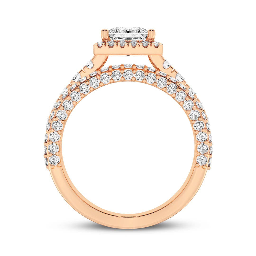 1ct Three Row Princess with Halo  Engagement Ring