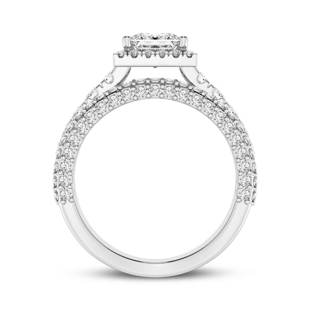 1ct Three Row Princess with Halo  Engagement Ring