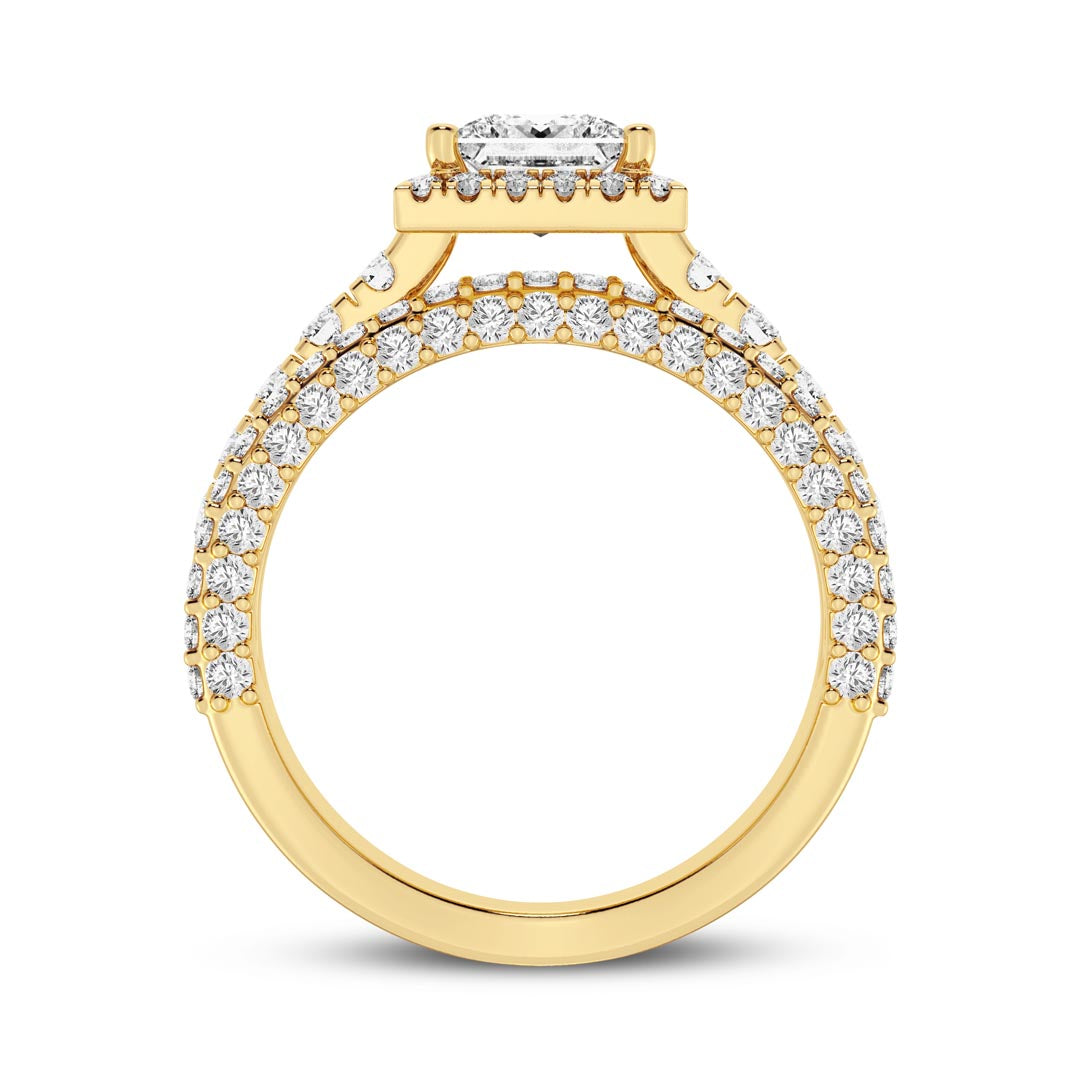 1ct Three Row Princess with Halo  Engagement Ring