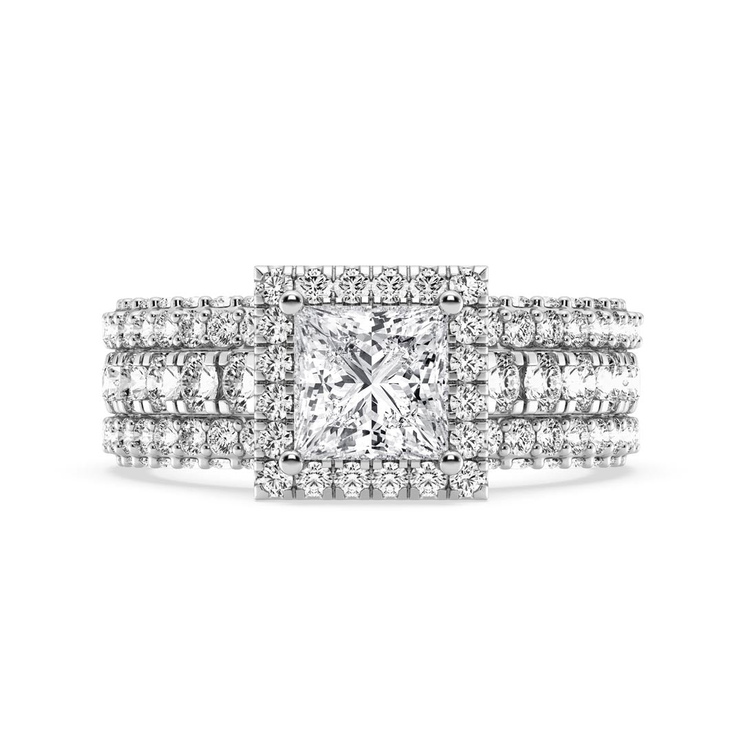 1ct Three Row Princess with Halo  Engagement Ring