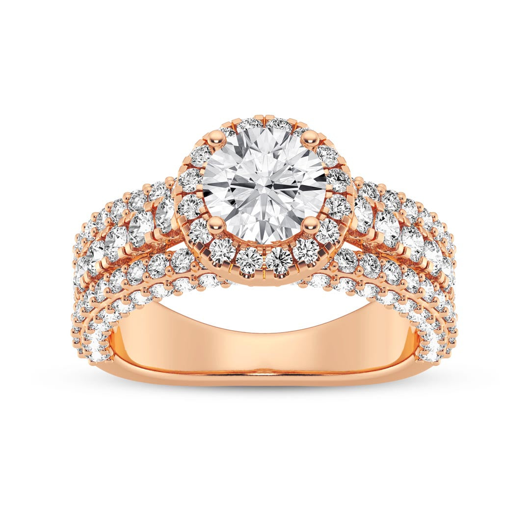 1ct Three Row Round with Halo Engagement Ring