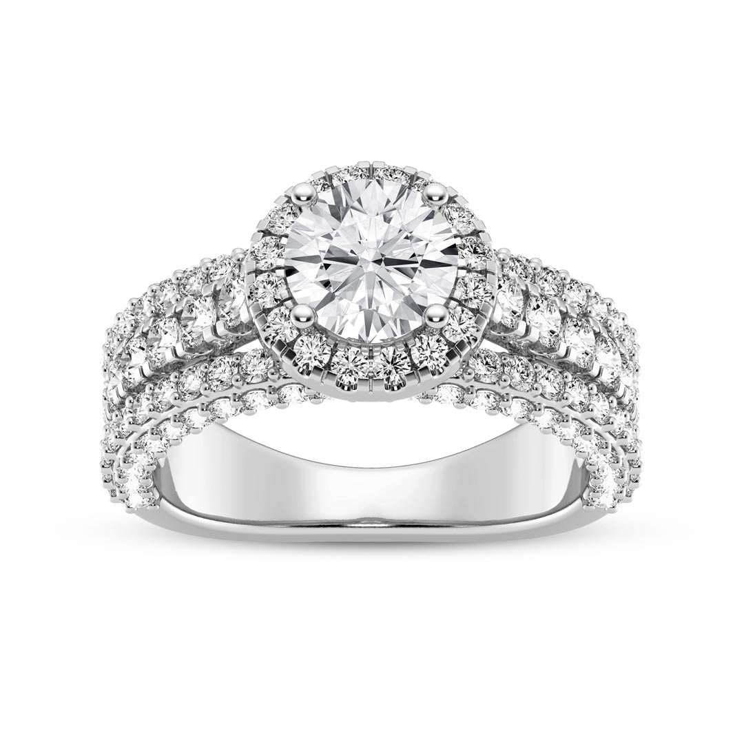 1ct Three Row Round with Halo Engagement Ring