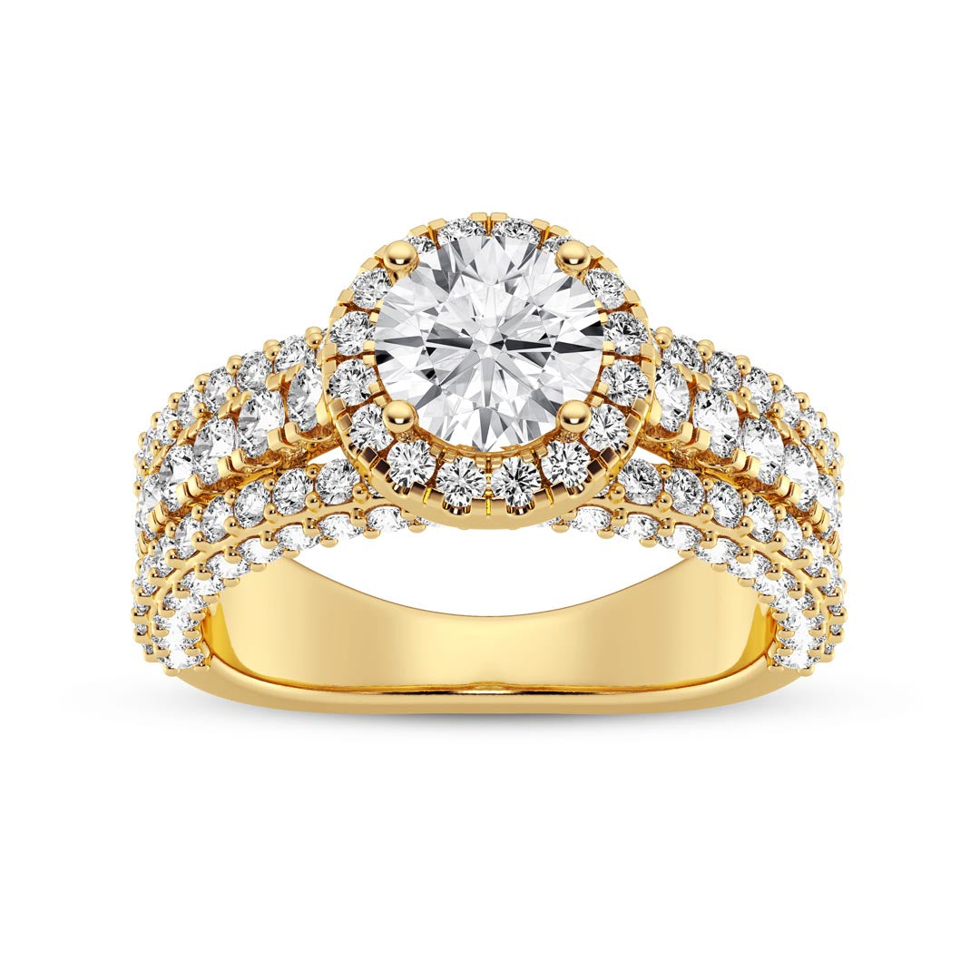 1ct Three Row Round with Halo Engagement Ring