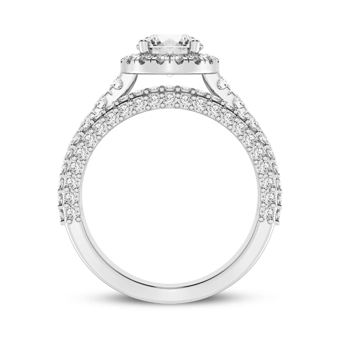 1ct Three Row Round with Halo Engagement Ring