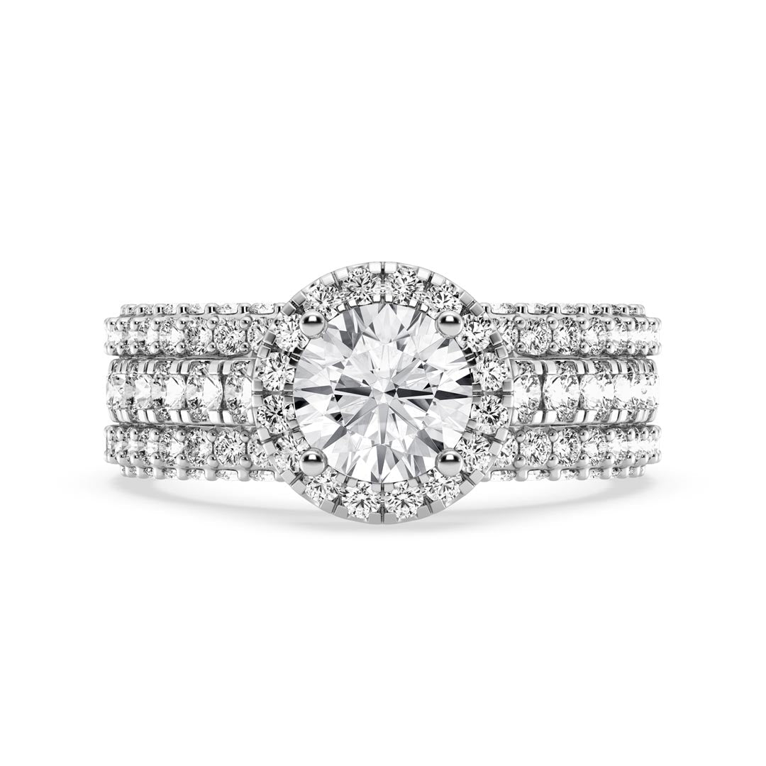 1ct Three Row Round with Halo Engagement Ring